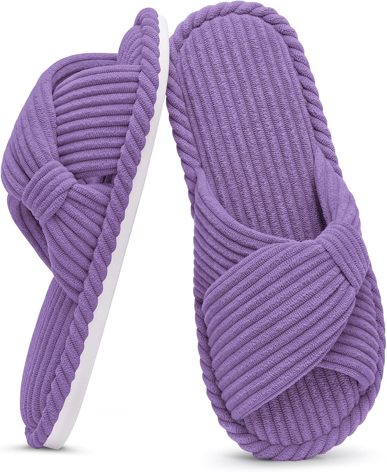 Evshine Summer House Slippers for Women Corduroy Cross Bow Indoor Slippers Open Toe Slip On Bedroom