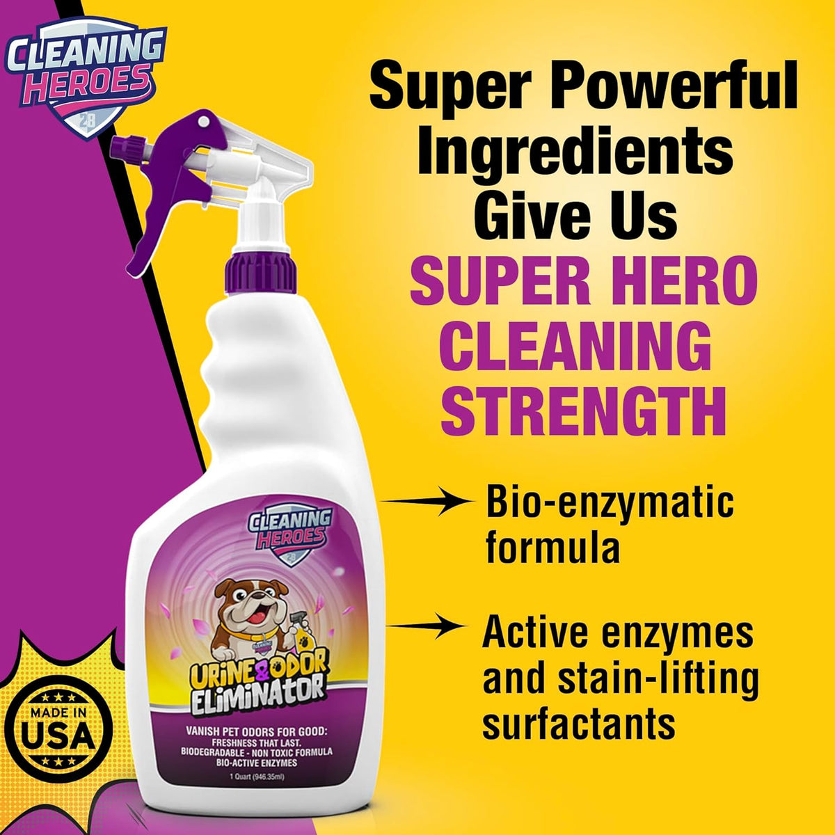 Pet Carpet Cleaner & Urine Odor Eliminator for Strong Odor - 32oz Enzyme Cleaning Spray for Cat &