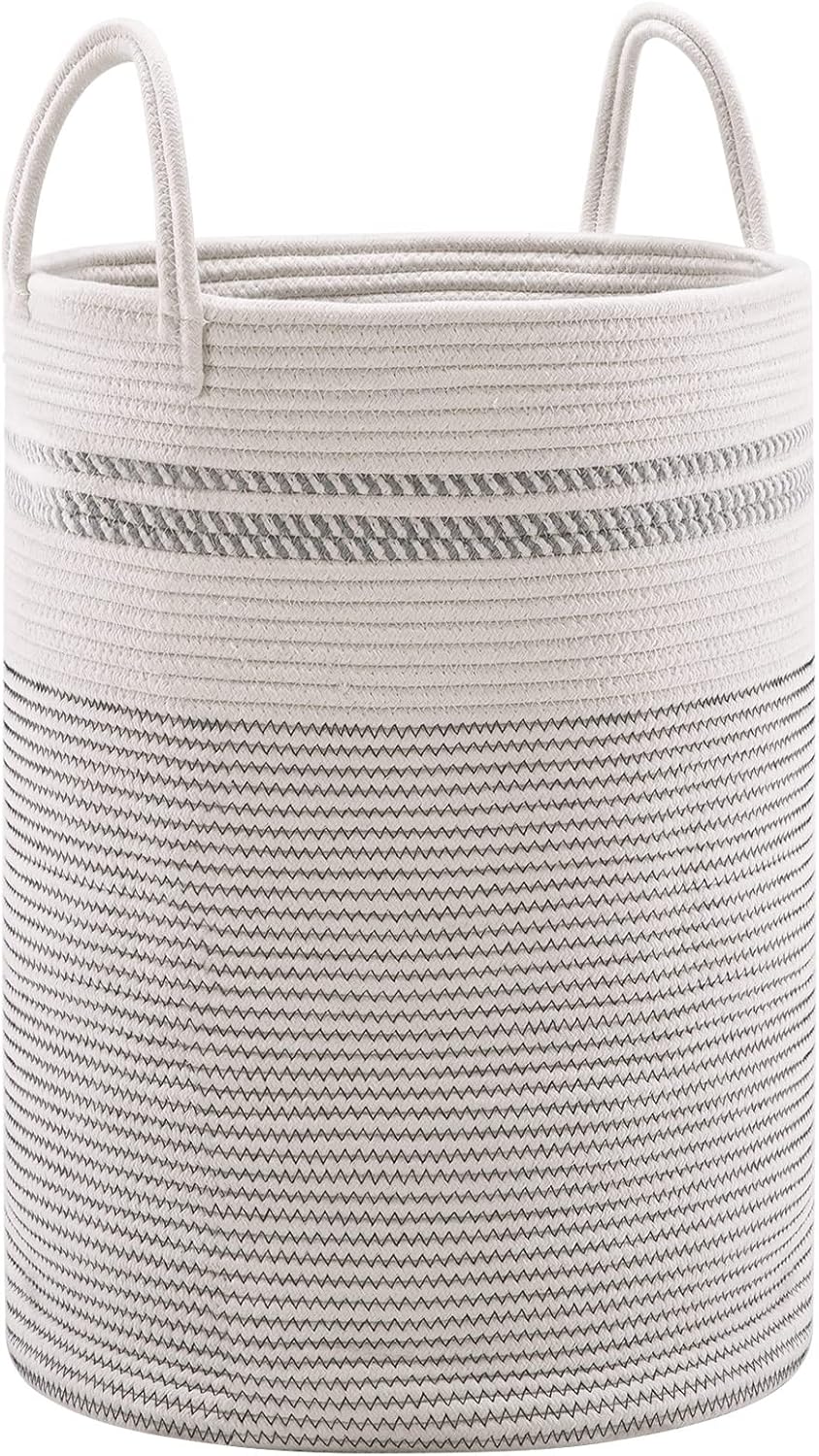YOUDENOVA Woven Rope Laundry Hamper Basket, 58L Tall Luandry Basket, Baby Nursery Hamper for