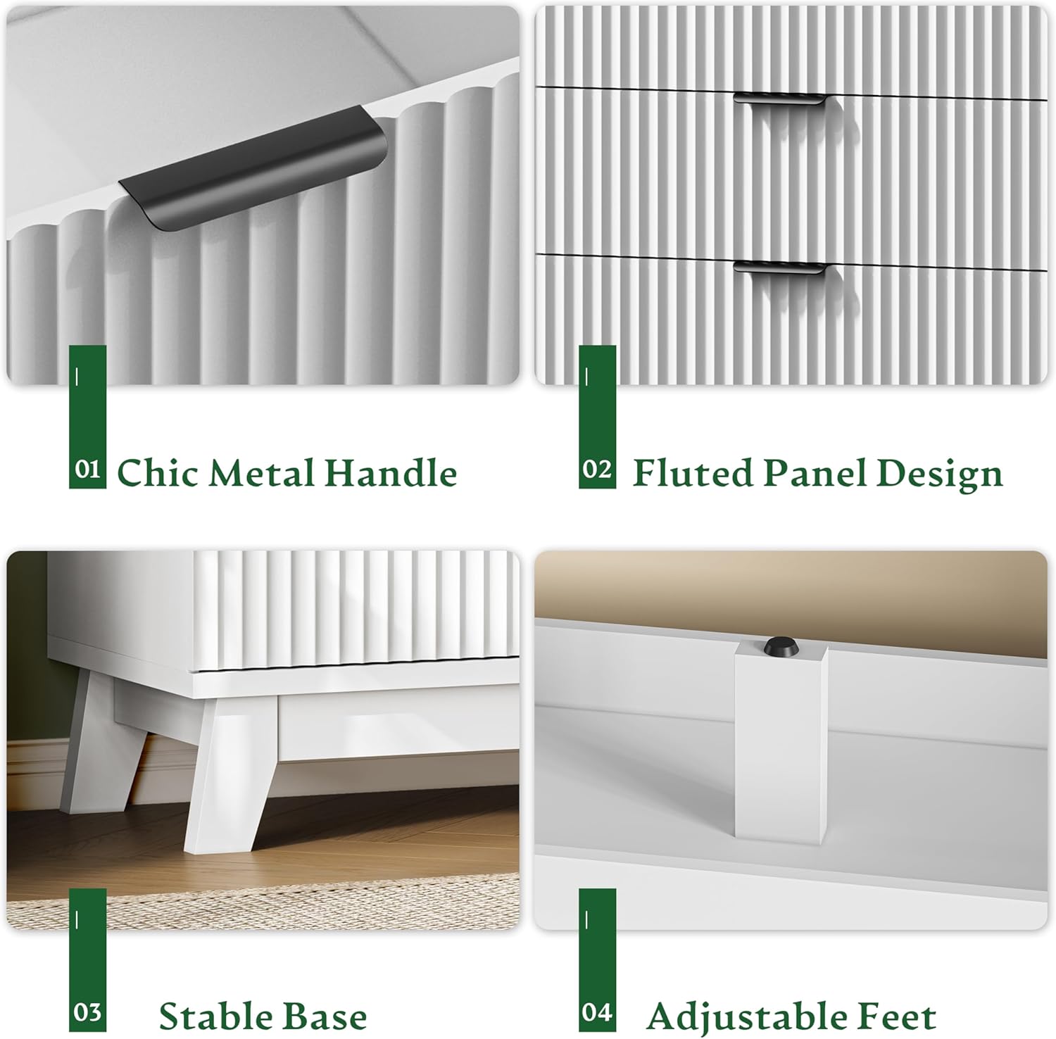 Fluted Dresser with 6 Drawers, 54" Wide Modern Chest of Drawers with Metal Handle, Wooden Dresser