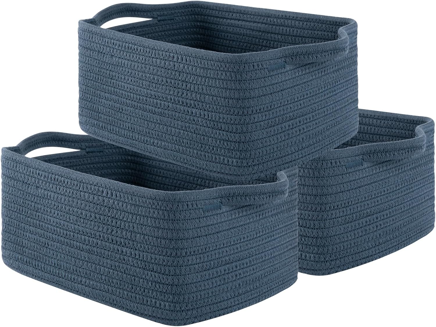 OIAHOMY Cotton Rope Woven Baskets for Storage, Nursery Rectangle Storage Basket with Handles for