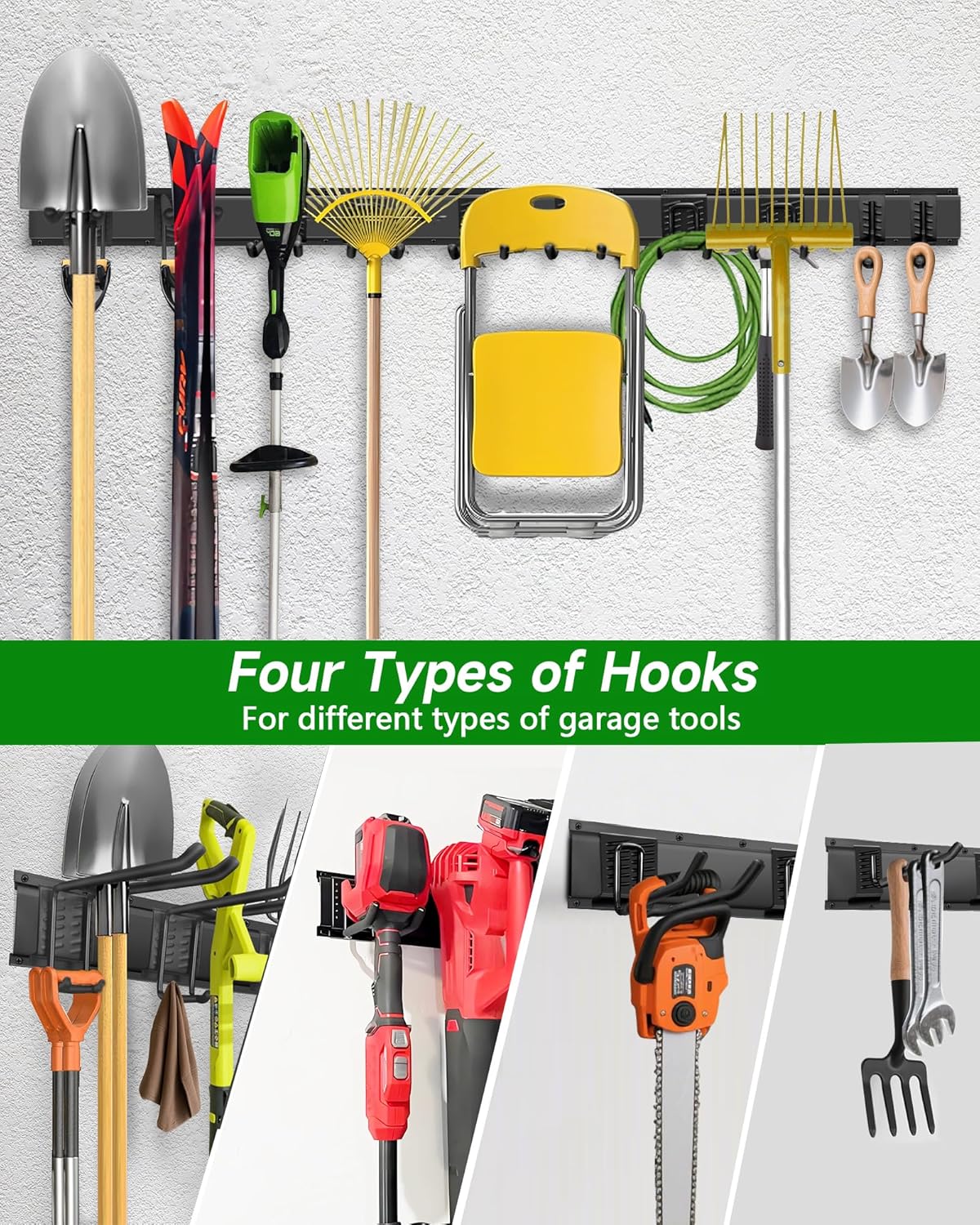 64 inches Garage Tool Organizer Wall Mount, Heavy Duty Garden Tool Organizer Rack, Hanging Storage