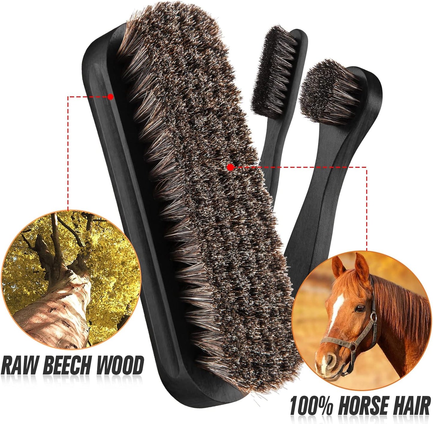 4 Pcs Horsehair Shine Shoes Brush Kit Polish Dauber Applicators Cleaning Leather Shoes Boots Care