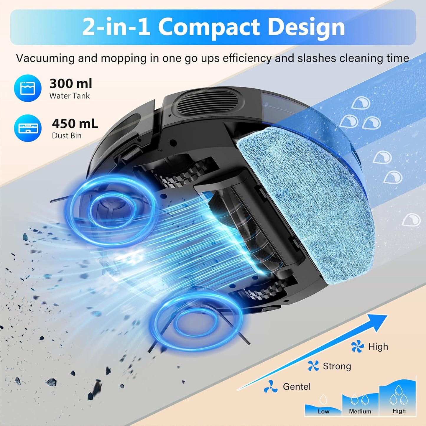 Tikom Robot Vacuum and Mop Combo, 5000Pa Robotic Vacuum Cleaner, 150 Min Max, App & Remote Control