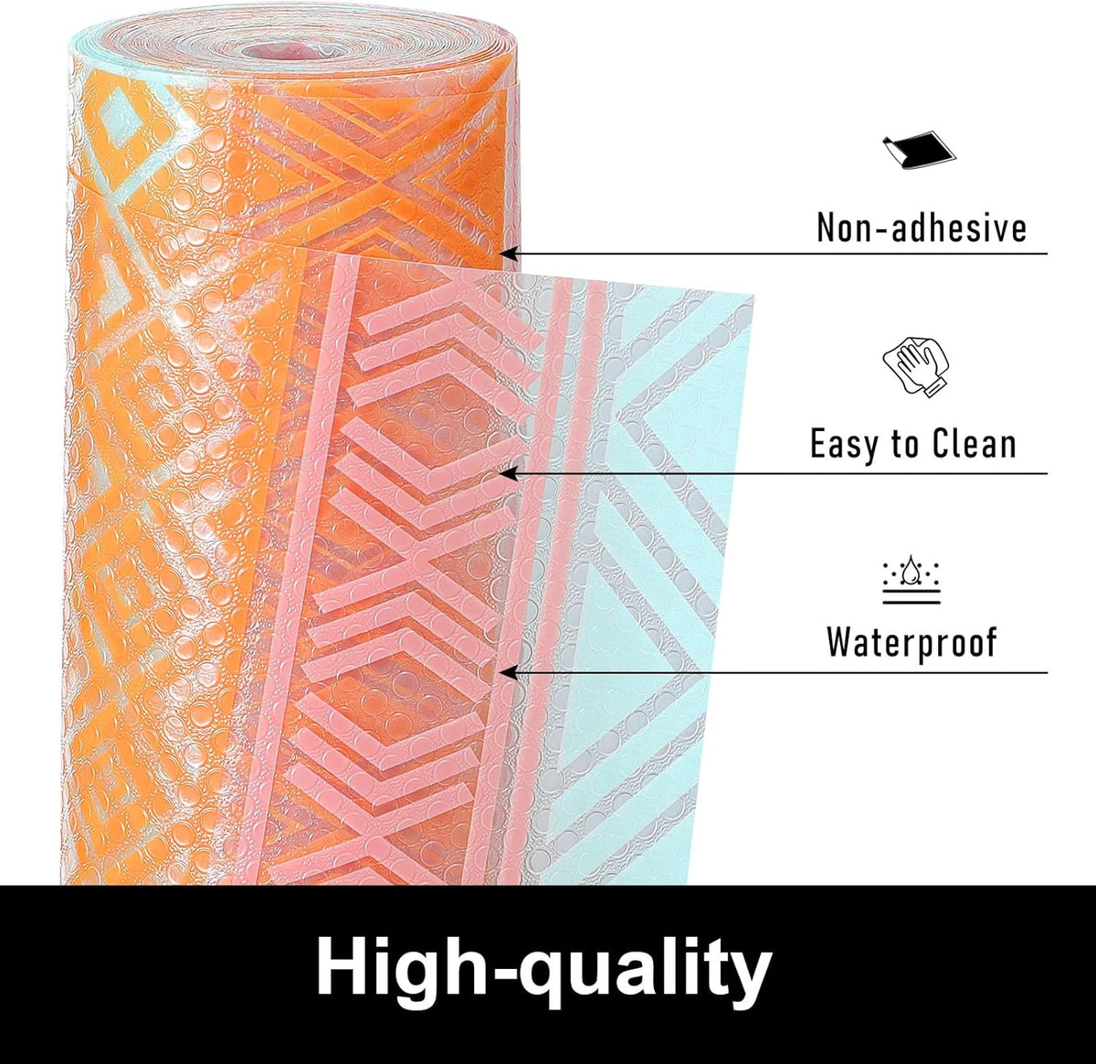 Cooyes Drawer and Shelf Liner, Non-Adhesive Shelf Liners for Kitchen Cabinets, Thick Strong Grip