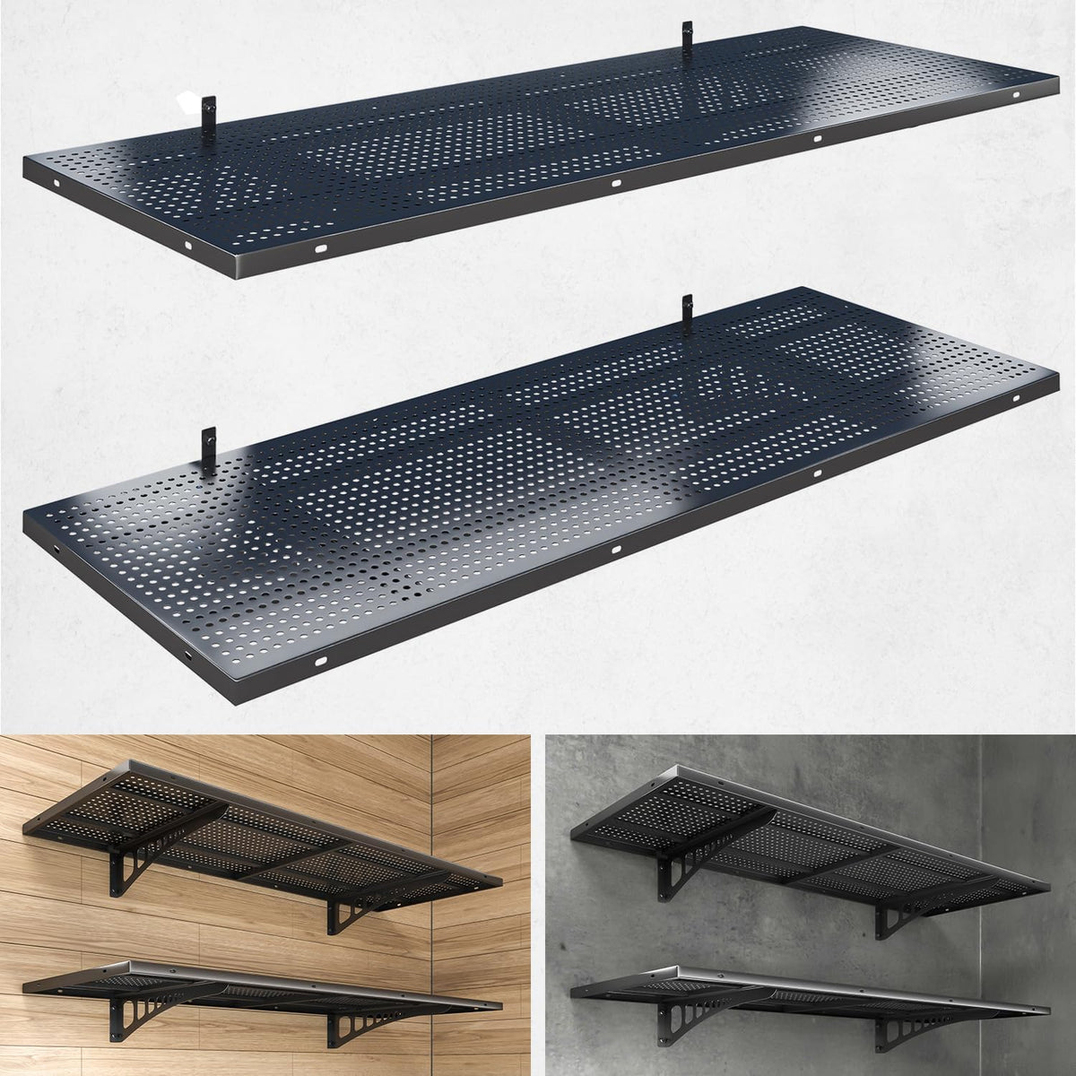 2-Pack 1.5x4ft Heavy Duty Garage Wall Shelving, 500 lbs Load Capacity, Garage Shelving Wall