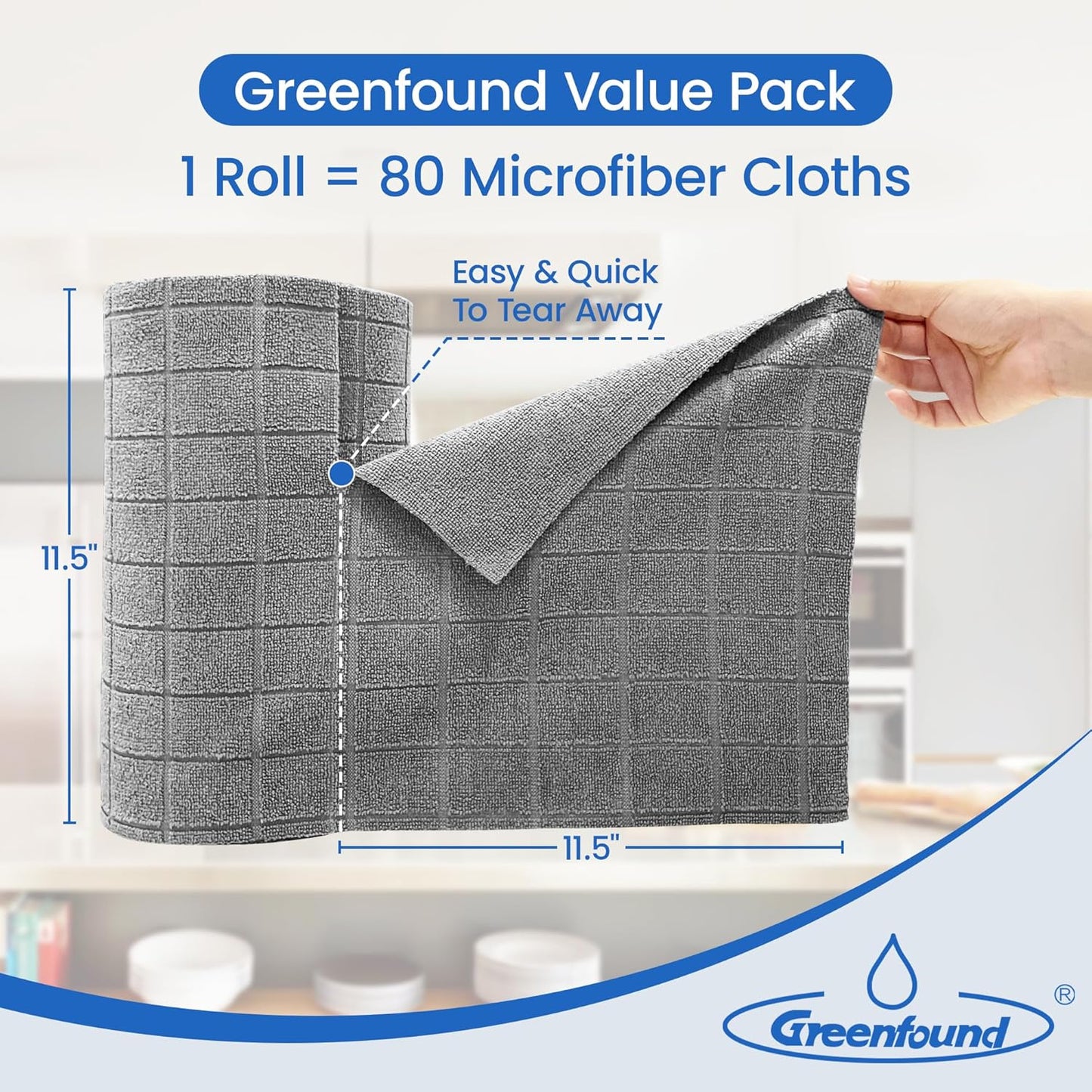 Greenfound Microfiber Cleaning Cloth Roll -80 Pack,Tear Away Towels for Car,Reusable Paper Towels