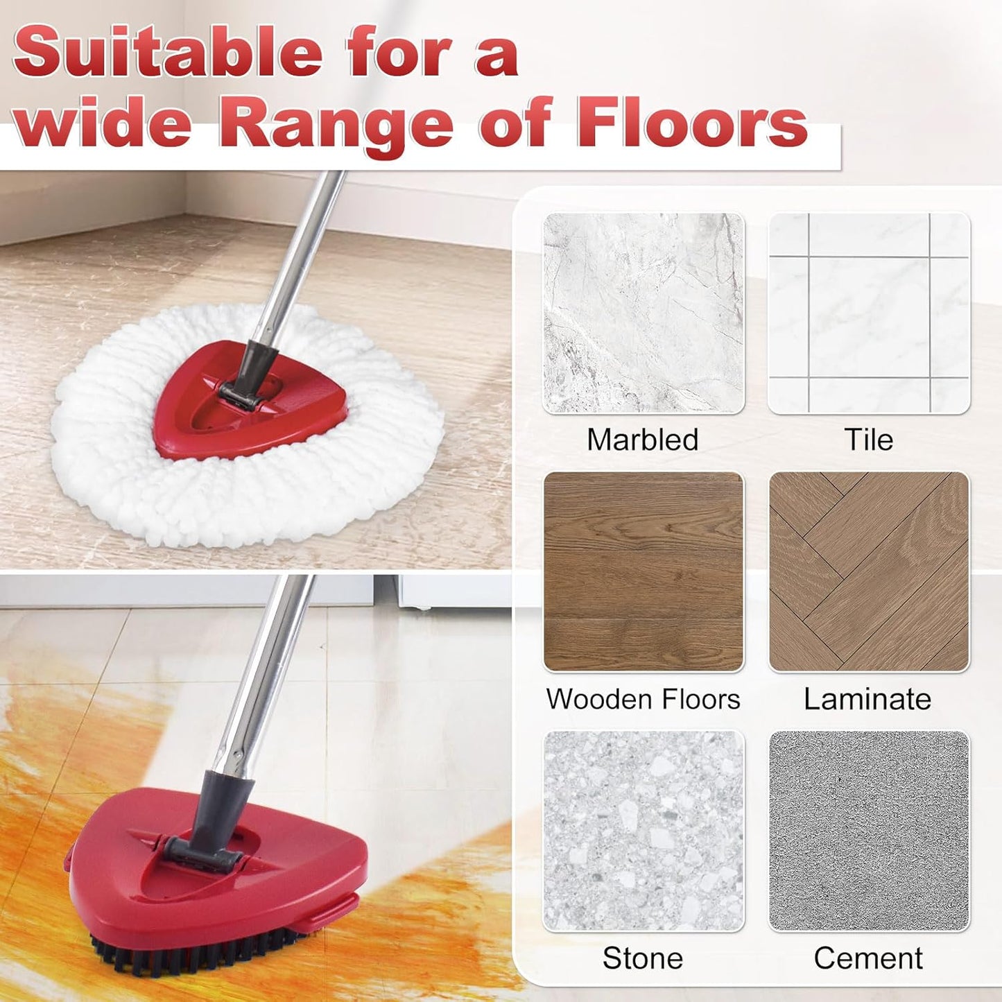 Mop Head Replacement, Base, Mop Handle for Ocedar EasyWring 1-Tank System, 2 Microfiber Mop