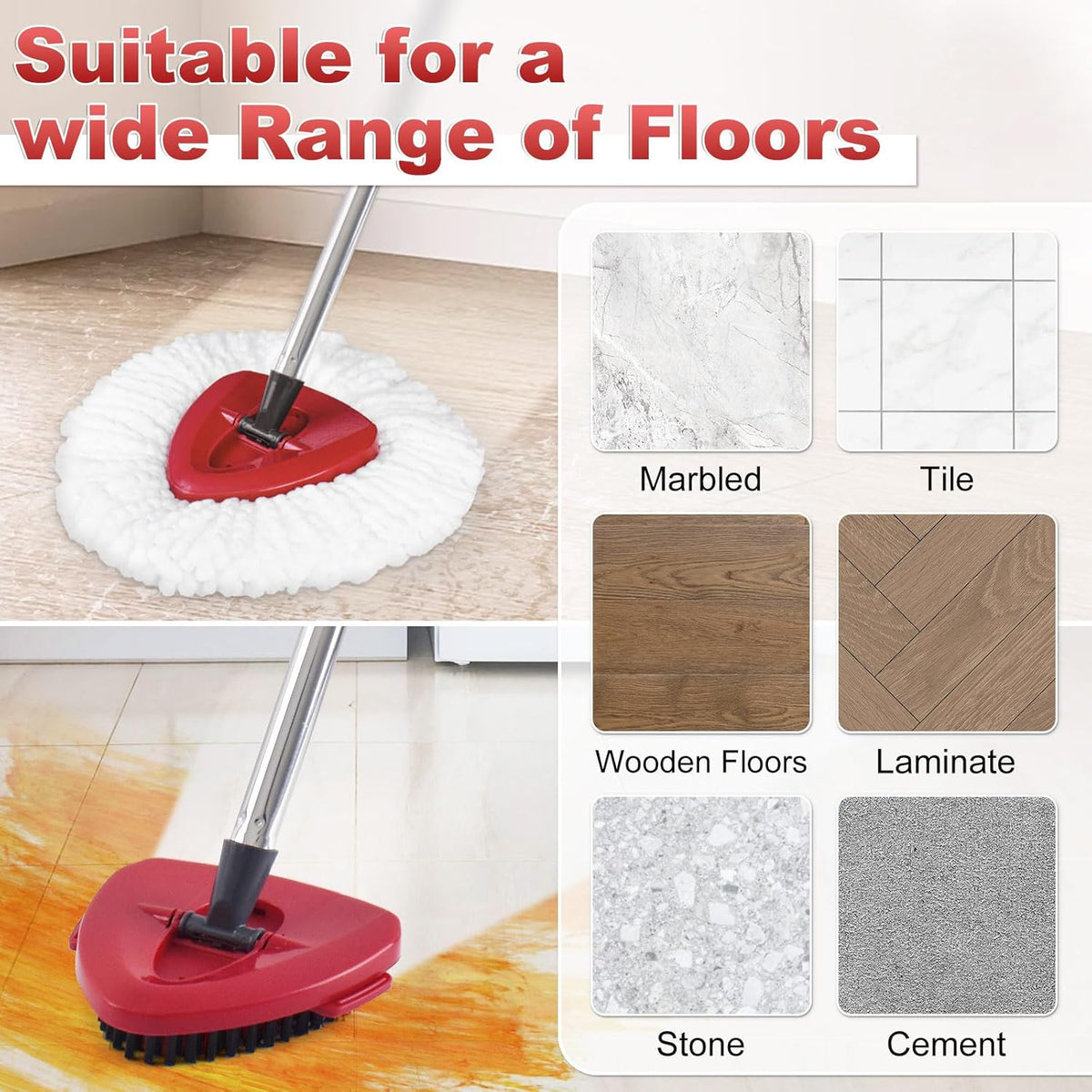 Mop Head Replacement, Base, Mop Handle for Ocedar EasyWring 1-Tank System, 2 Microfiber Mop