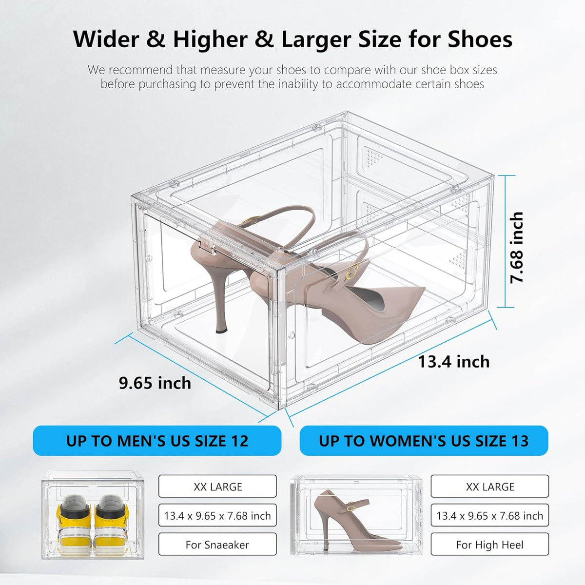 12 Pack Hard Sturdy Thickened Rigid XX Large Shoe Storage Organizer for Closet, Clear Stackable