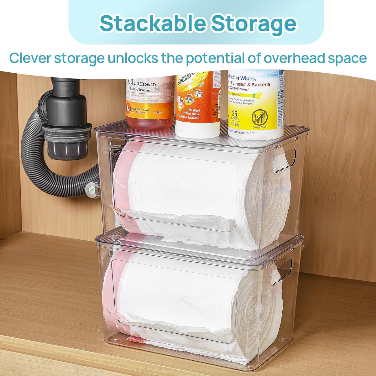 Vtopmart 2 Pack Trash Bag Holder, Stackable Garbage Bag Dispenser for 13/30/33 Gallon Bags, Clear