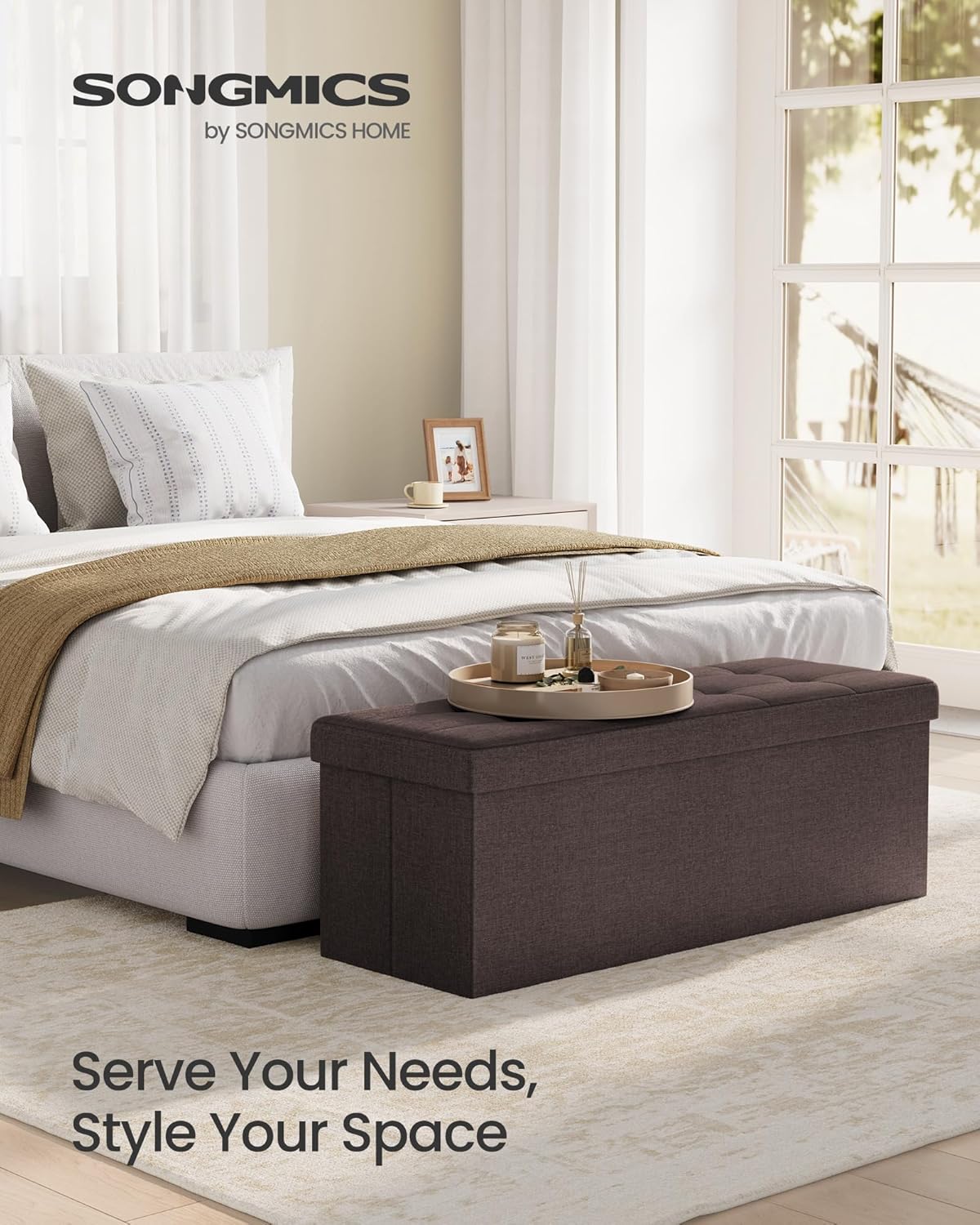 SONGMICS MAZIE Collection - 43 Inches Folding Storage Ottoman Bench, Ottoman Foot Rest, End of Bed