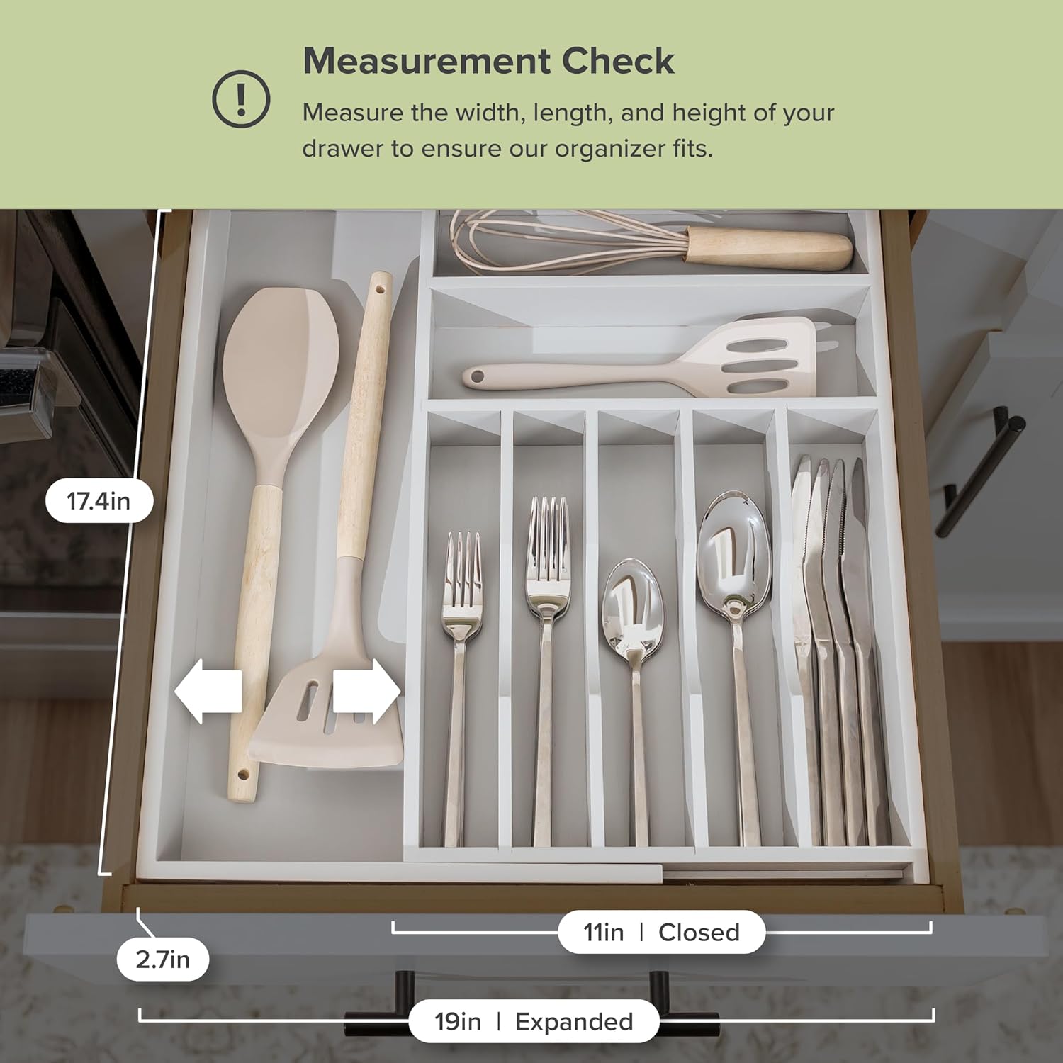 KitchenEdge Premium Silverware, Flatware and Utensil Organizer for Kitchen Drawers, Food-Safe