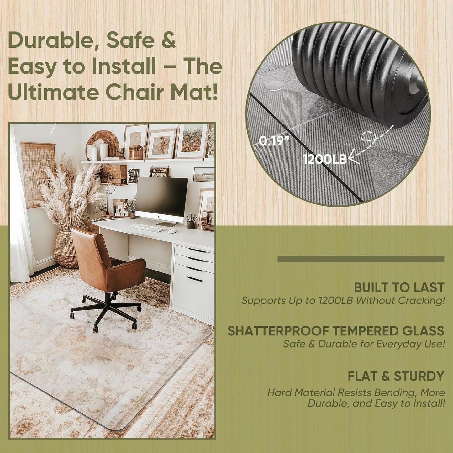 Office Chair Mat for Carpet & Hardwood, Upgraded 45" x 55" Dual Use Tempered Glass Chair Mat for