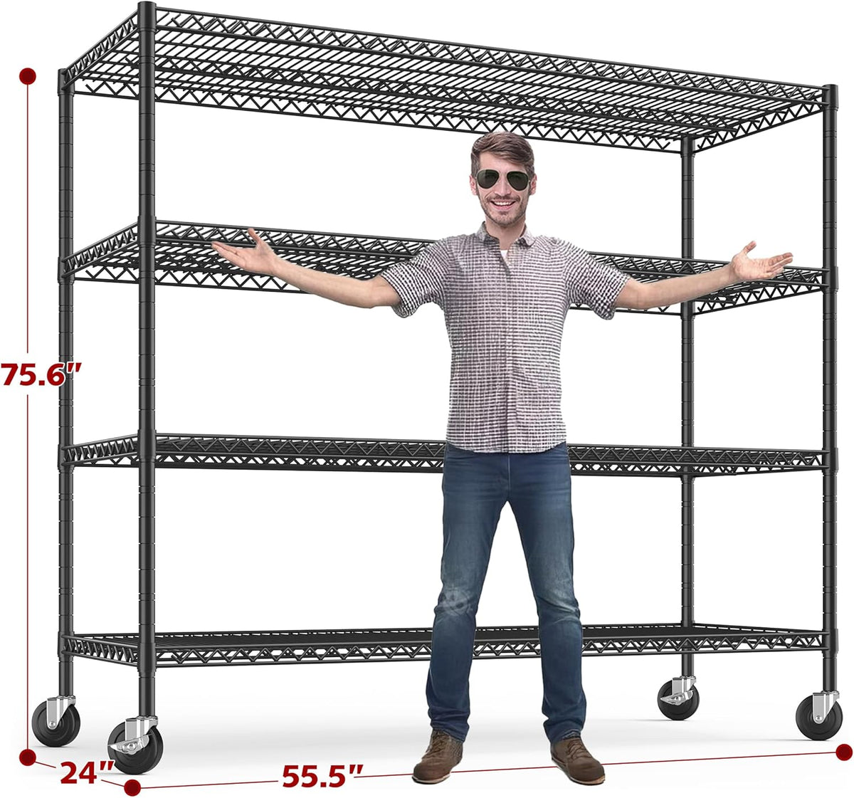REIBII 75.6" H Storage Shelves 2500LBS Wire Shelving Unit with Wheels Garage Shelving Heavy Duty