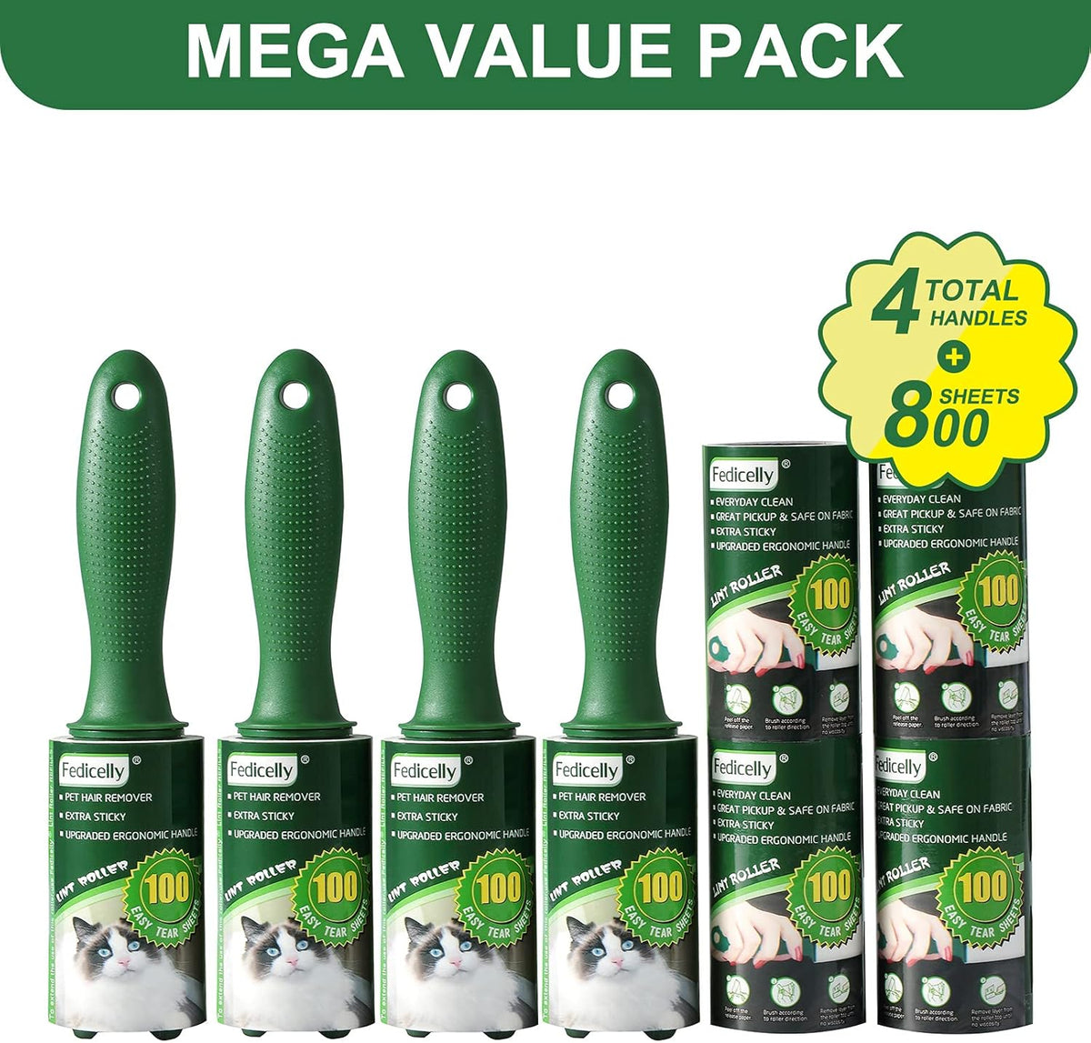 Fedicelly Lint Rollers Pet Hair Extra Sticky Clothes,Cat Dog Hair Remover Laundry Furniture