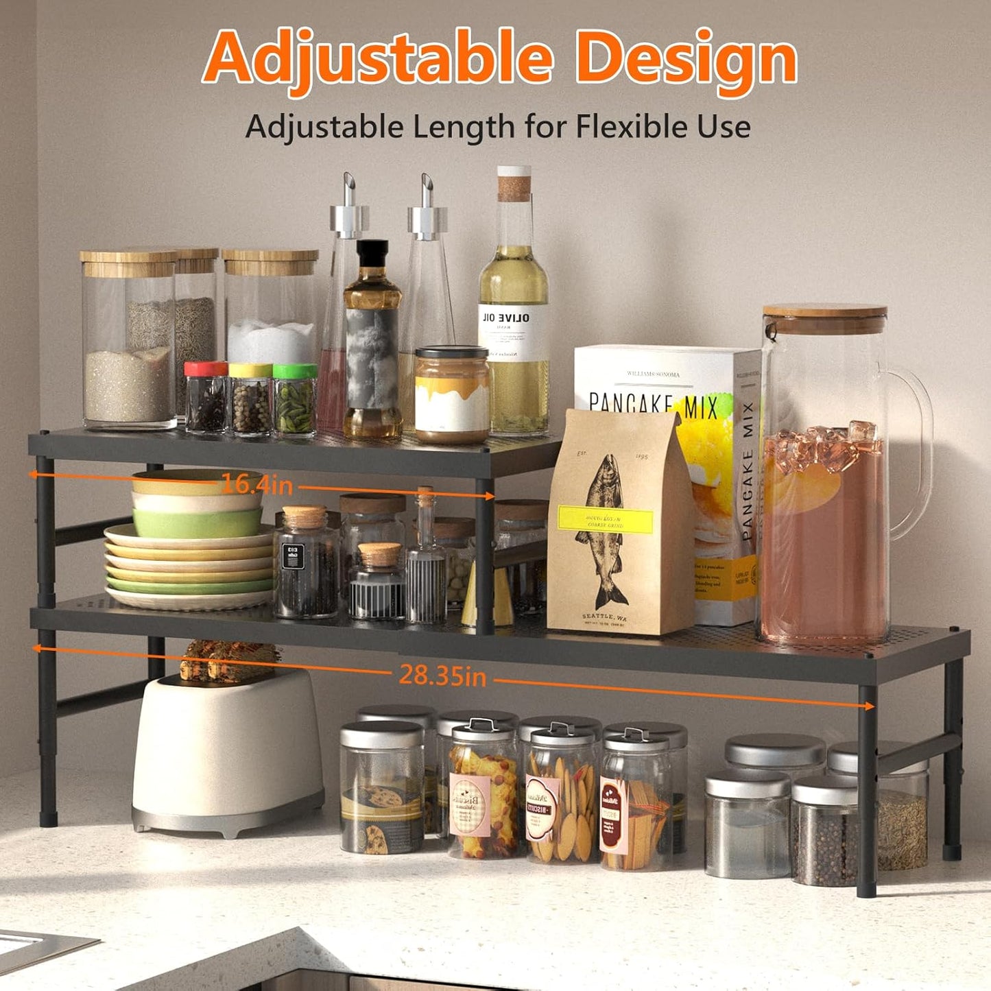 Expandable adjustable stackable kitchen organizer,Spice Racks,Counter Shelf for Cabinets,Small