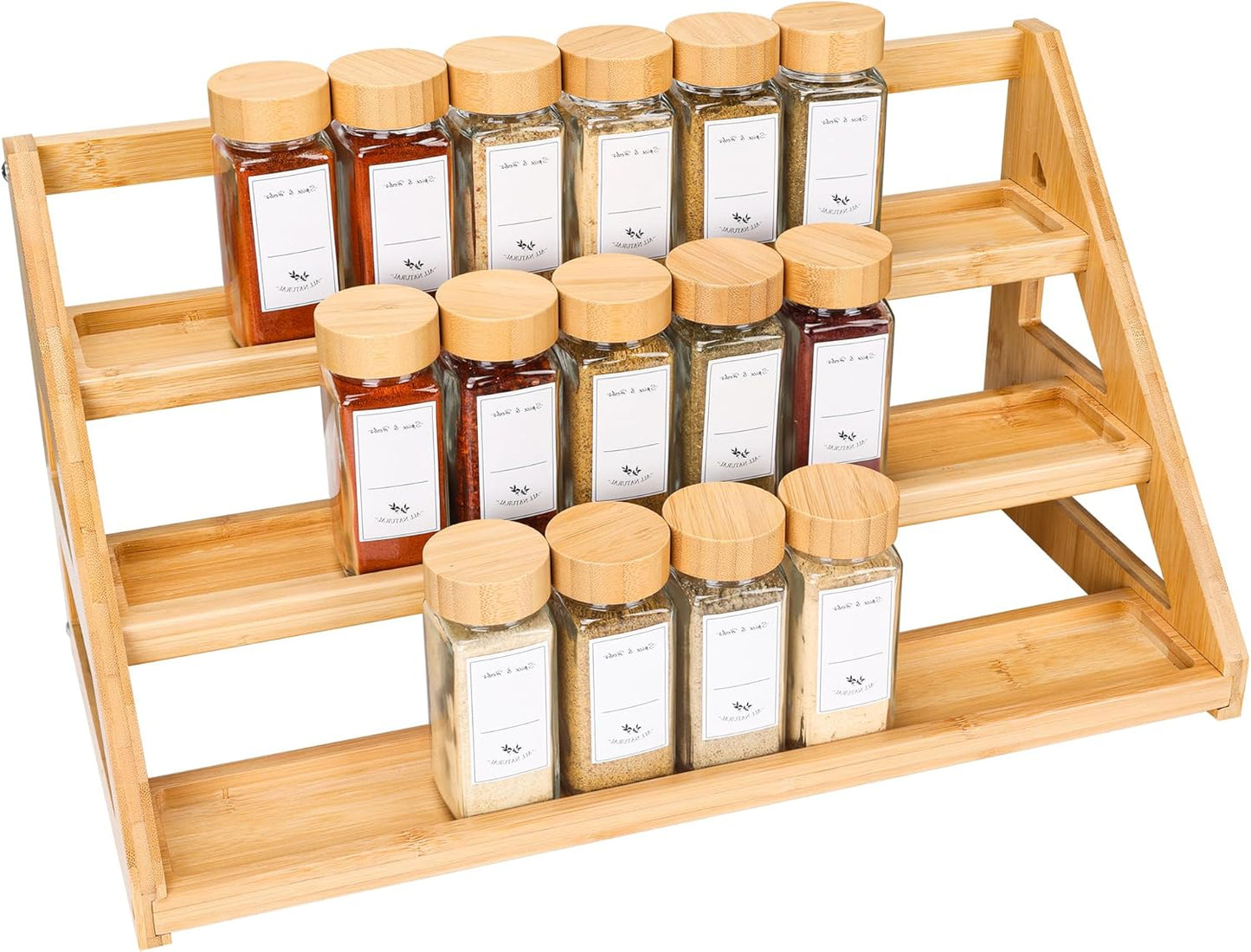 Bamboo Tiered Spice Rack, for Countertop Spice Organizer for Pantry Spice Shelf Organizer Kitchen