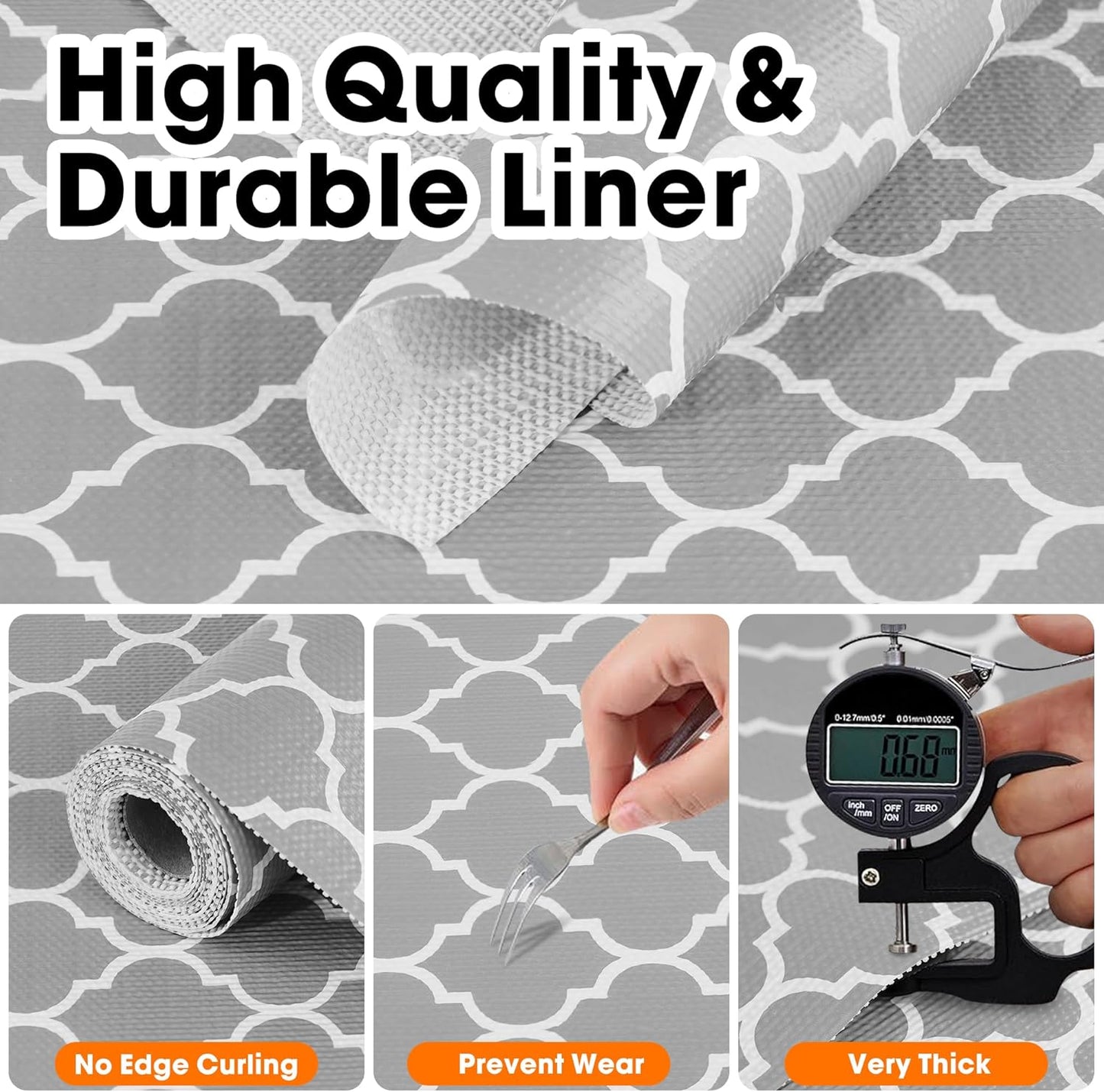 Drawer and Shelf Liner for Kitchen Cabinets Non-Adhesive, Non-Slip Cabinet Liner Shelf Paper Strong