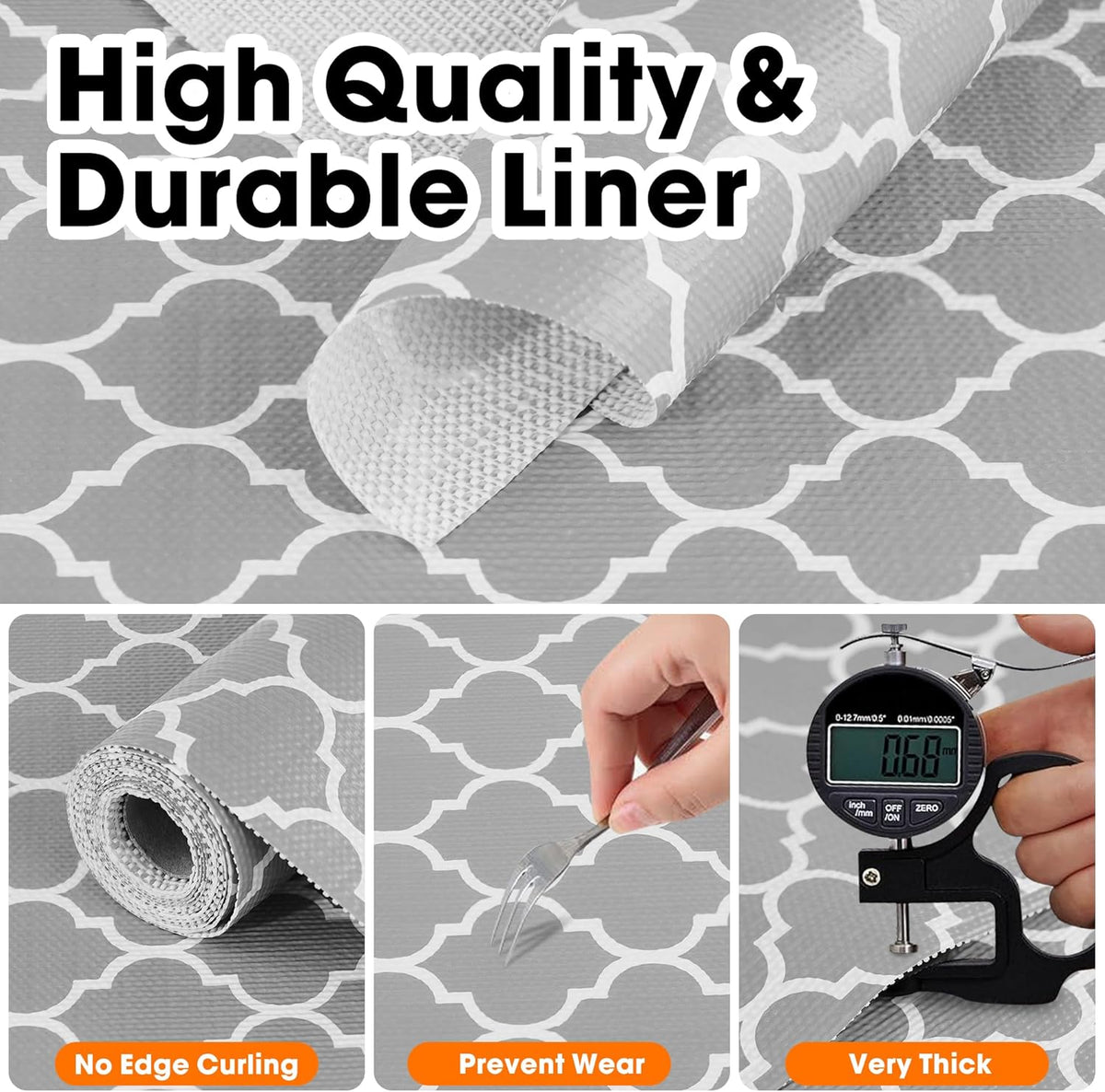 Drawer and Shelf Liner for Kitchen Cabinets Non-Adhesive, Non-Slip Cabinet Liner Shelf Paper Strong
