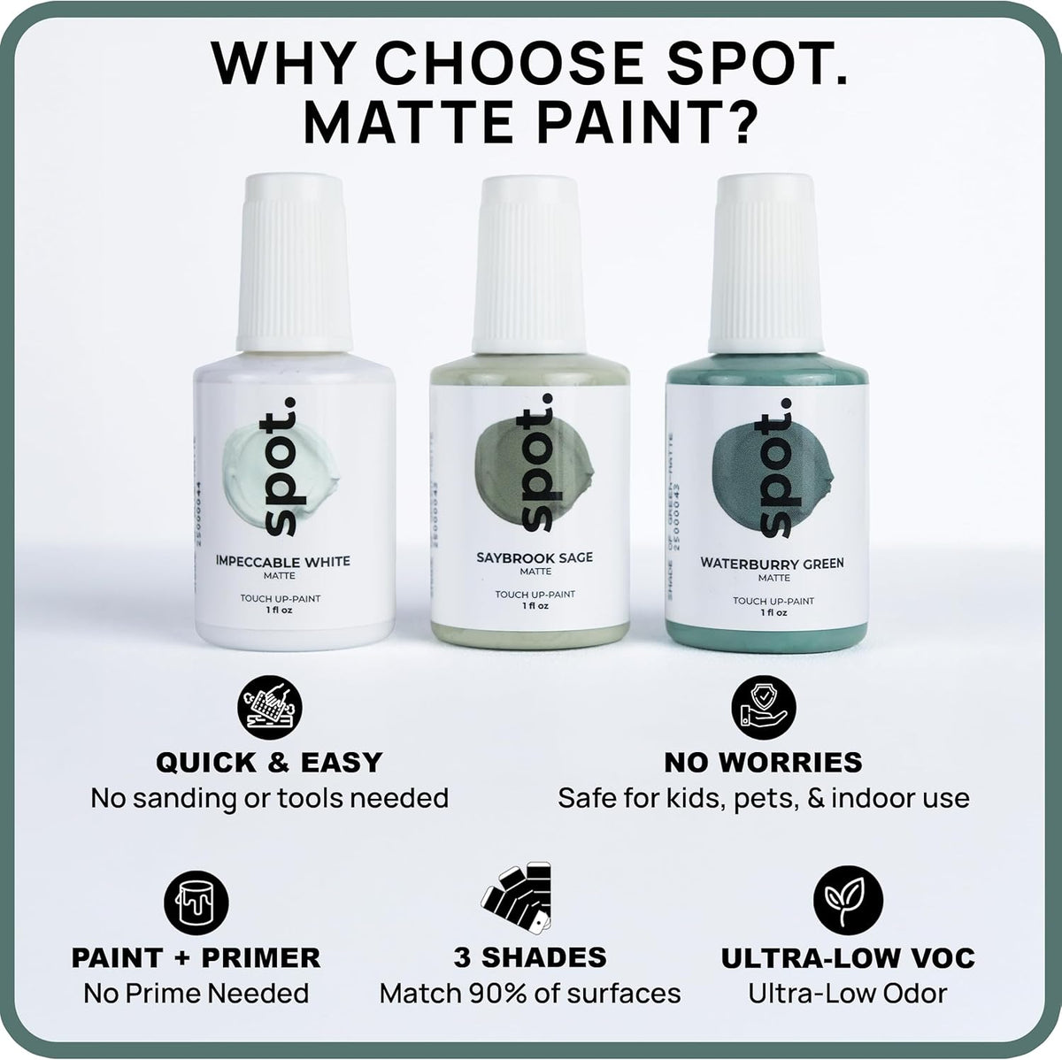 spot. Touch-Up Paint | Matte Finish for Cabinets, Walls, Doors & Furniture | Multi-Tone Green