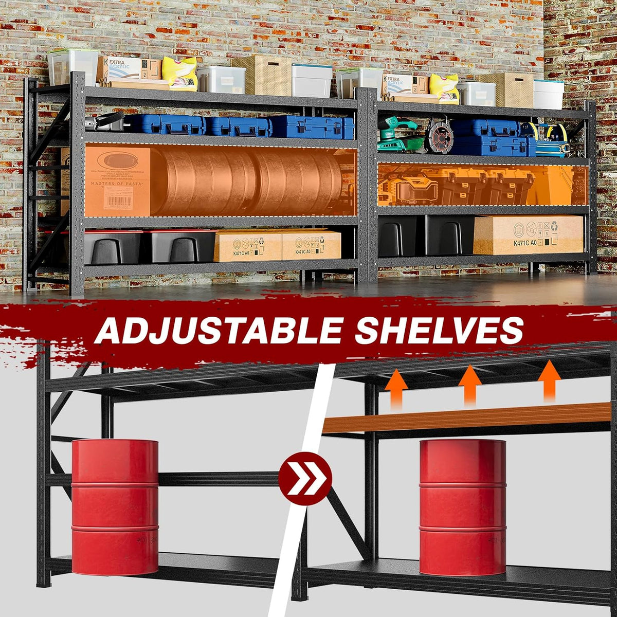 8000LBS Metal Steel Storage Shelves - 68" W Black 4 Tier Heavy Duty Rack Commercial Industrial
