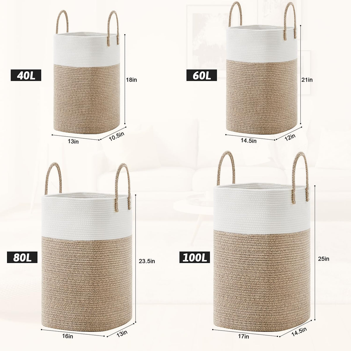 Laundry Basket,Woven Cotton Rope Laundry Hamper,Versatile Storage for Dirty Clothes,Baby Toys,and