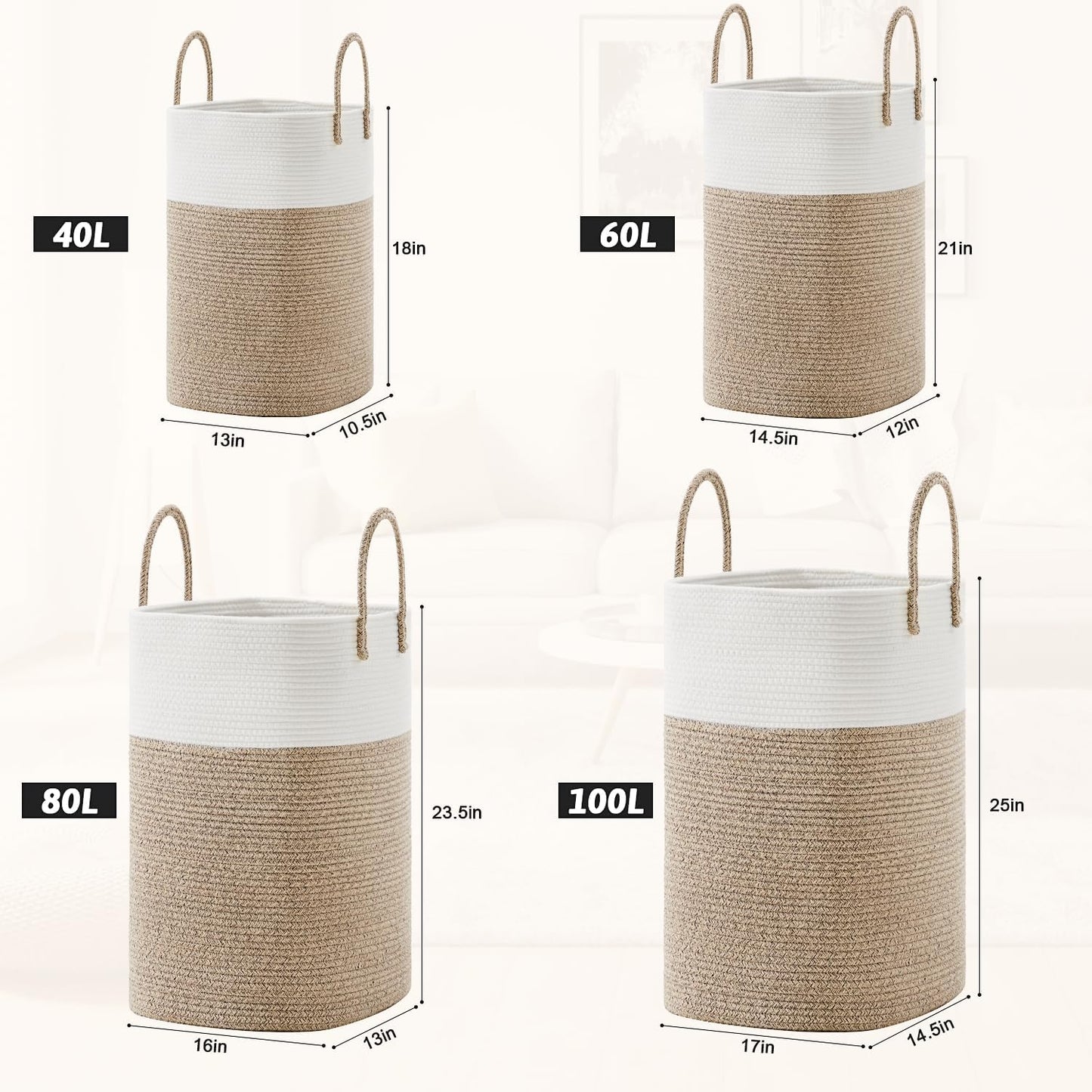 Laundry Basket,Woven Cotton Rope Laundry Hamper,Versatile Storage for Dirty Clothes,Baby Toys,and