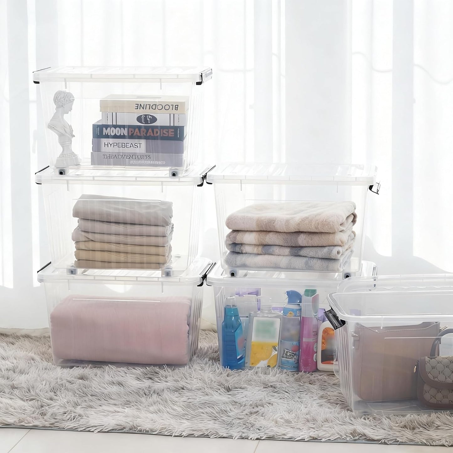 Citylife 54 QT Clear Plastic Storage Bins with Lids Stackable and Nestable Storage Boxes with Lids