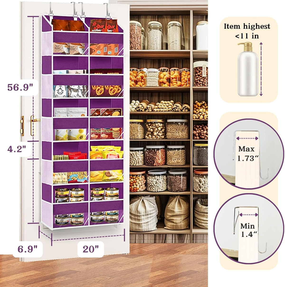 Over The Door Organizer 5 Tiers, Extra Large Behind Door Storage of 10 Compartments, 80 lbs Weight