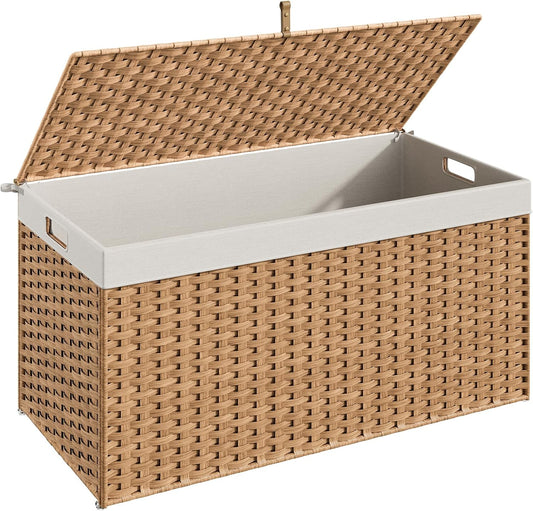 HOOBRO Storage Basket with Lid, 52.8 Gallon (200L) Wicker Basket, Handwoven Blanket Storage Basket