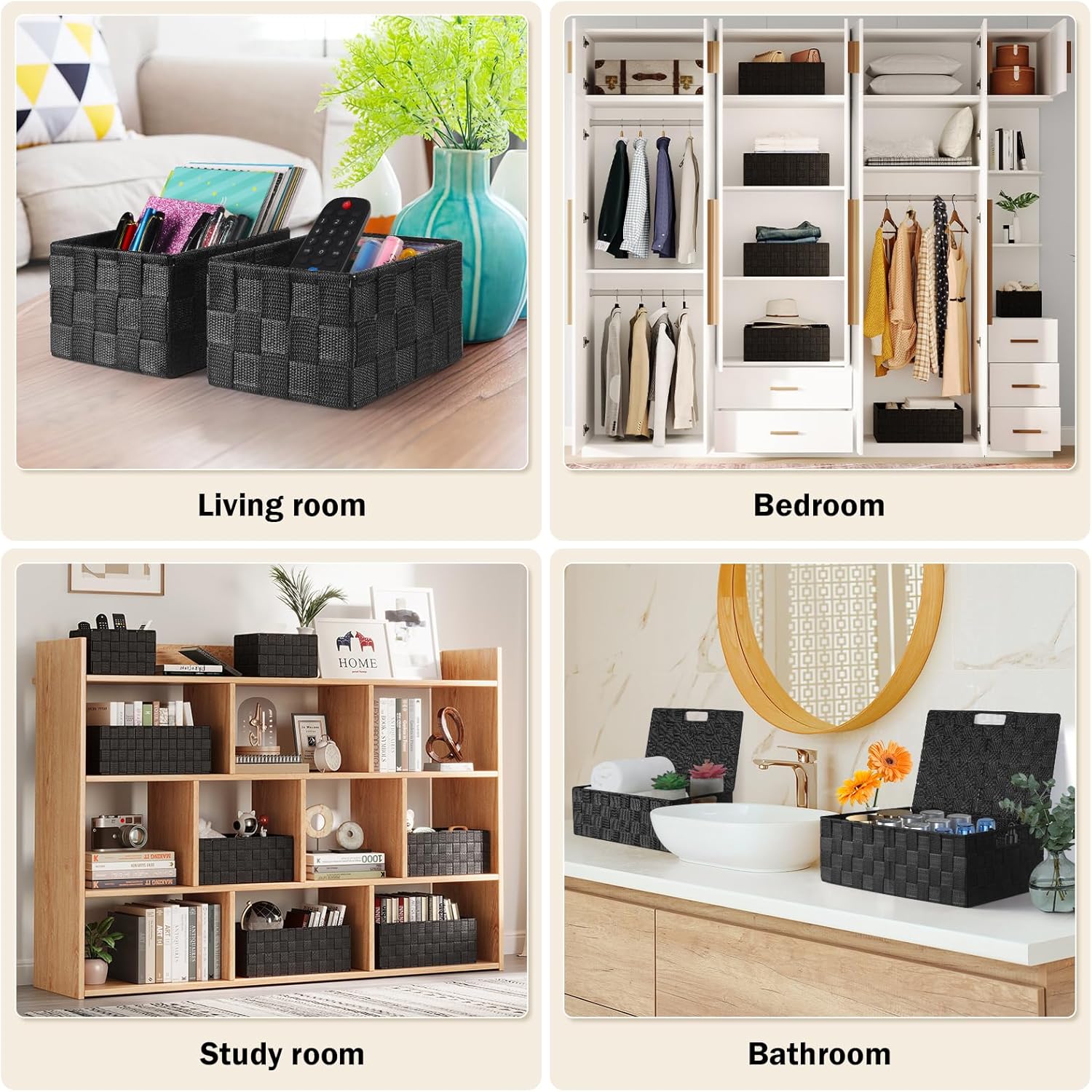 Storage Bins Baskets for Organizing with Lids, Storage Baskets for Shelves Stackable Woven Basket