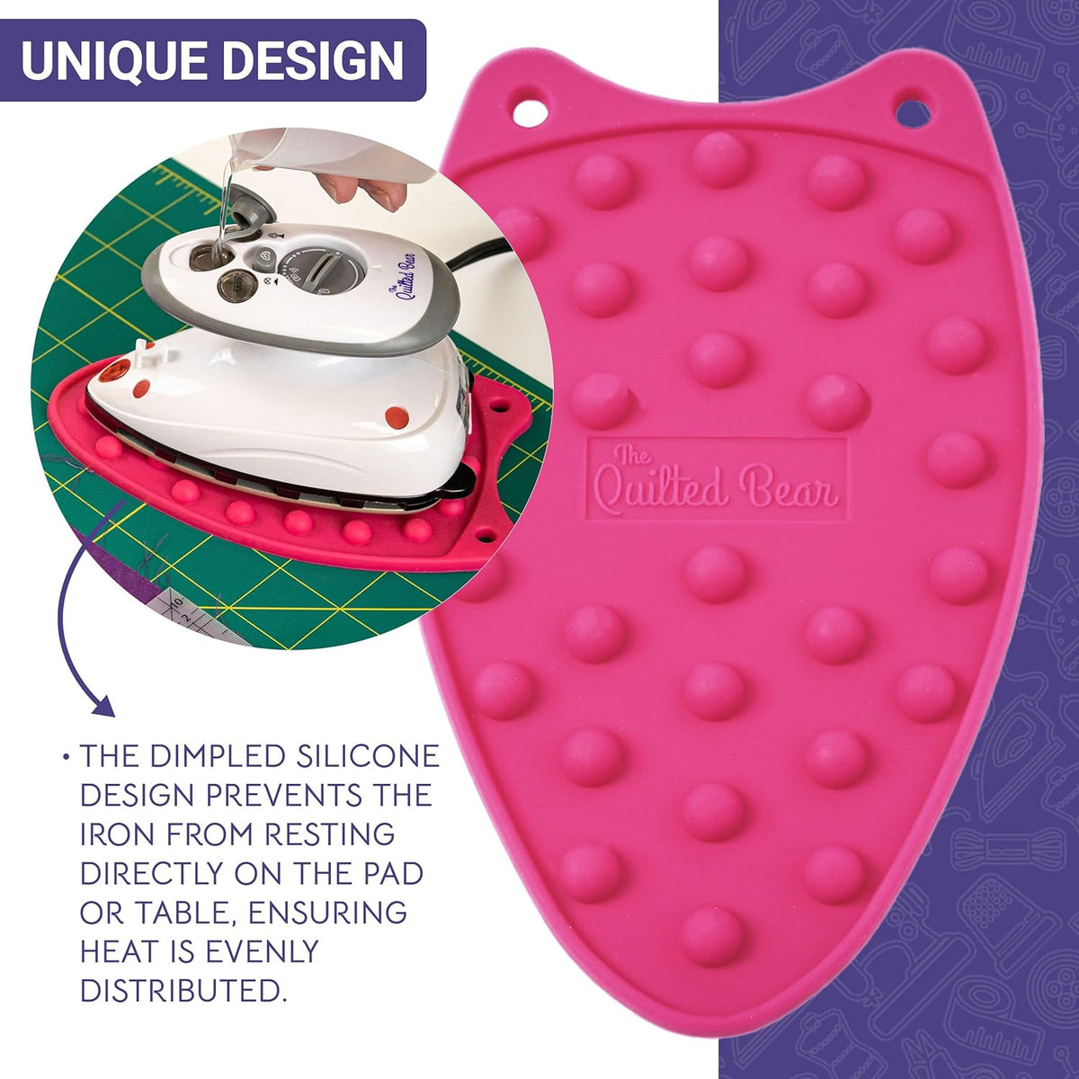 The Quilted Bear Mini Iron Rest - Silicone Heat Resistant Mat for Stress-Free Crafting, Sewing &