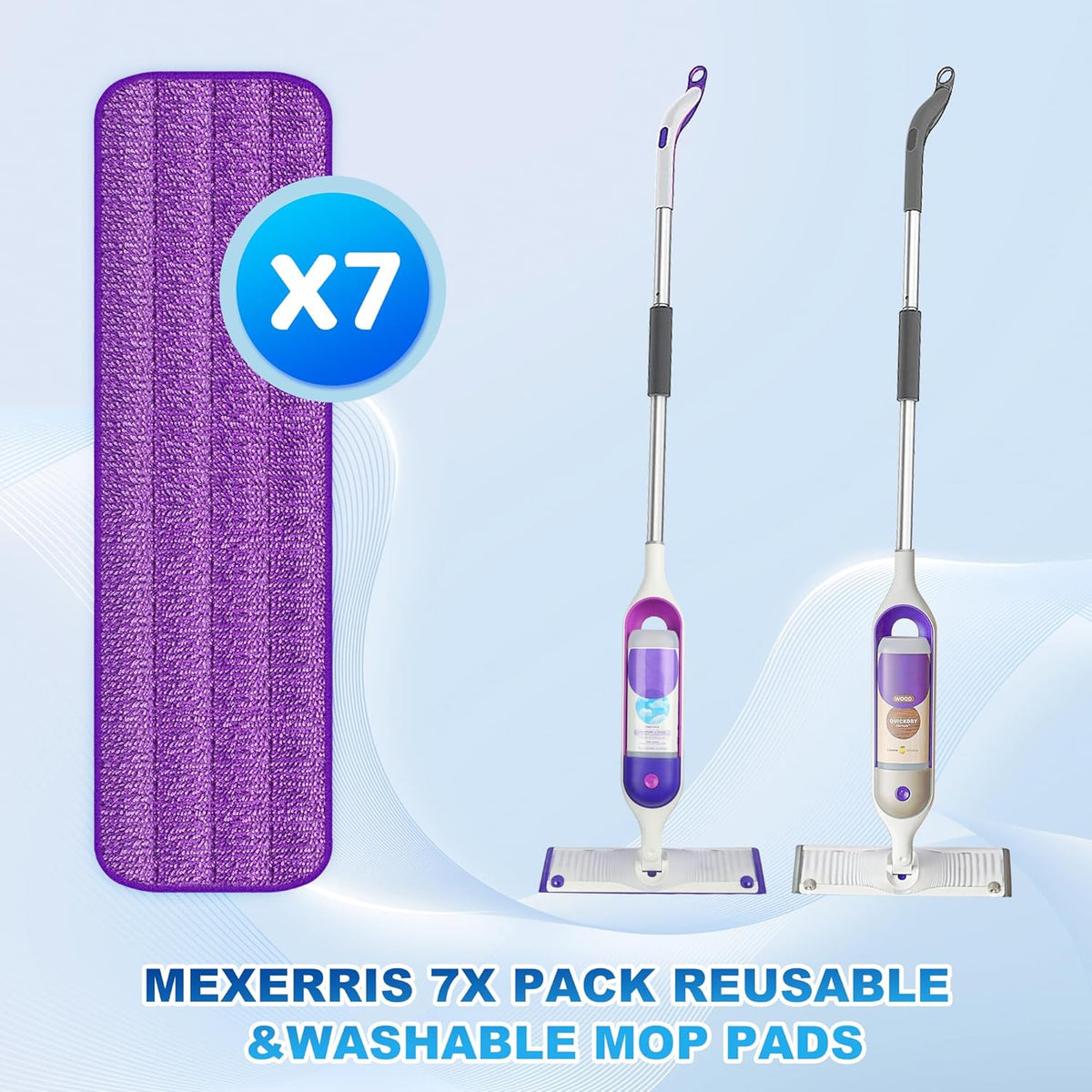 7 Count Reusable Microfiber Mop Pads for Swiffer PowerMop - MEXERRIS Microfiber Wet Pads Refills