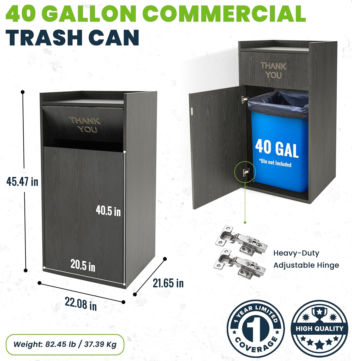 Alpine Restaurant Trash Can Cabinet - Commercial Trash Can 40 Gallon, Garbage Receptacle Indoor