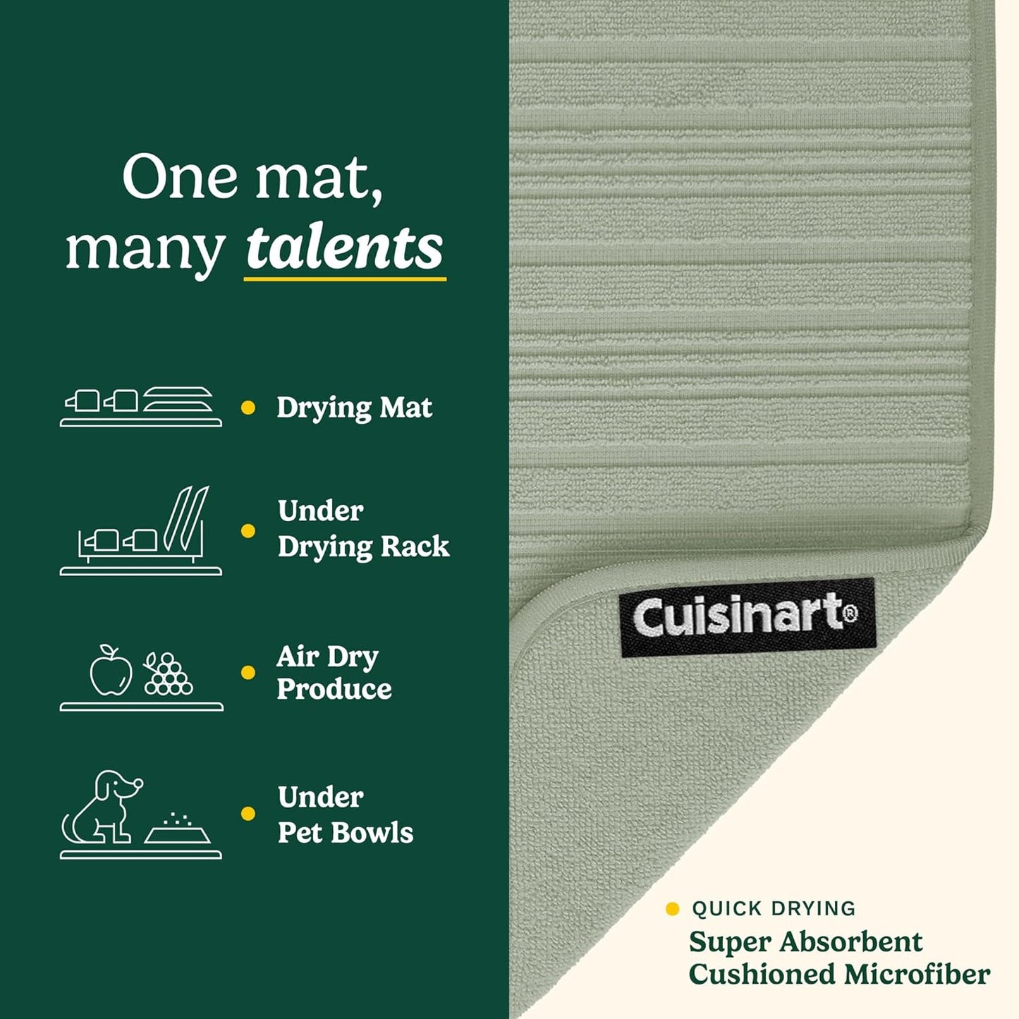 Cuisinart Dish Drying Mats for Kitchen Counter - (2) 18" x 24" Ultra Absorbent Dish Drying Mat XL