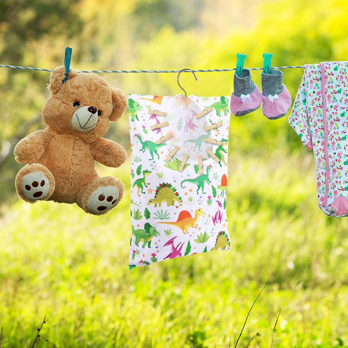 2 Pcs Dinosaurs Clothespin Holder - 15 X 11 Inch Clothes Pin Hanging Bag for Clothesline, Outdoor