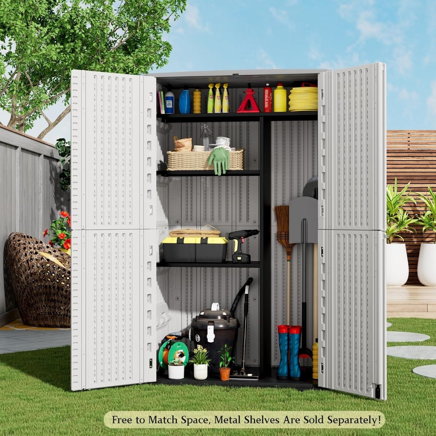 ZZM Large 67 Cu.ft Waterproof Storage Shed, Outdoor Storage Cabinet，Durable Resin Storage for Patio