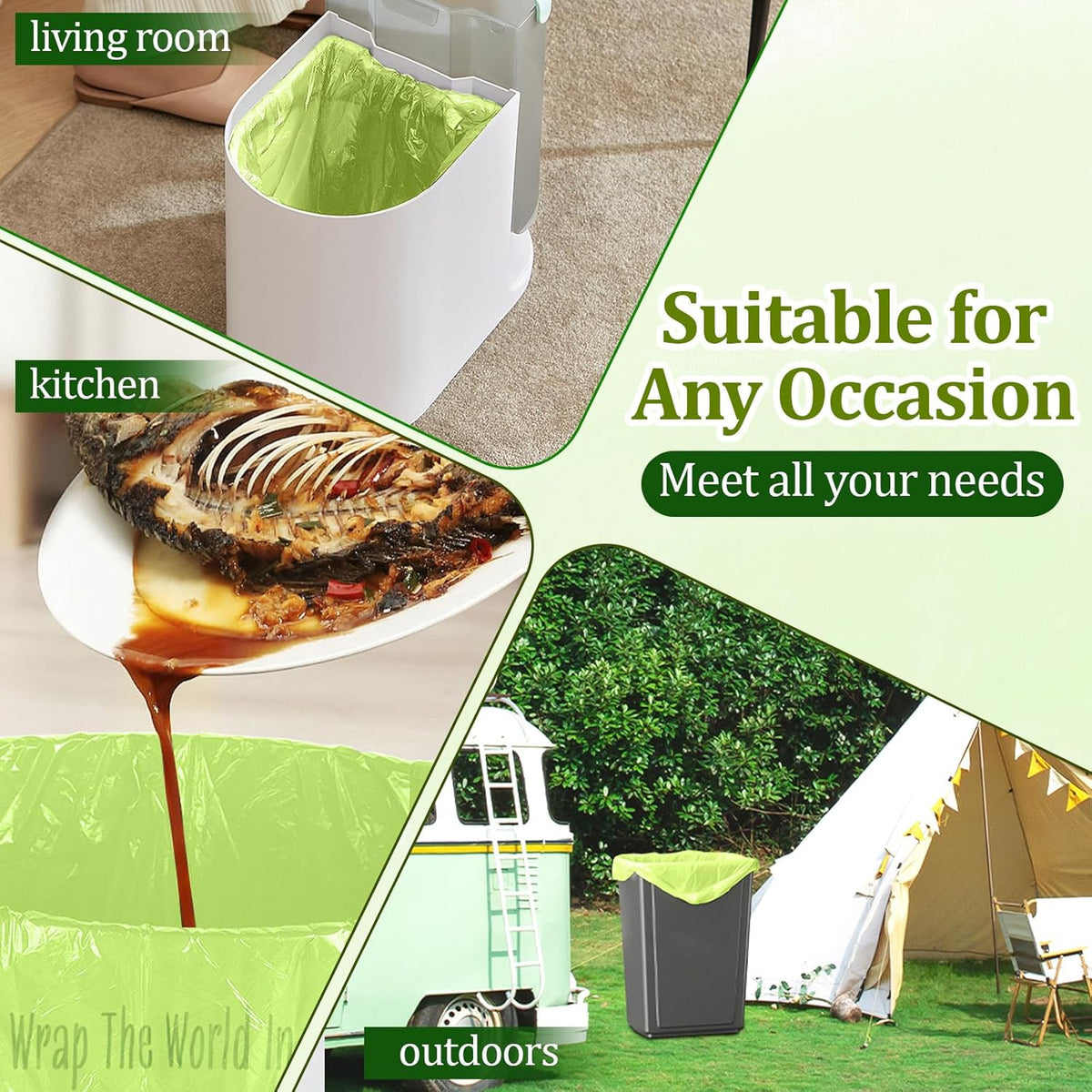 10-13 Gallon Compostable Trash Bags Handle-Tie, Heavy Duty Thick 0.87 Mil, 49.21 Liter, 30 Bags