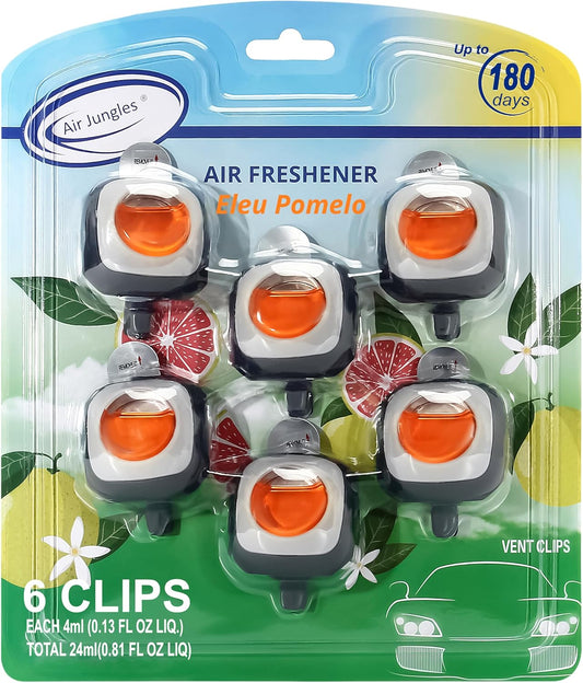 Air Jungles Eleu Pomelo Scent Car Air Freshener Clip, 6 Vent Clips, 4 ml Each, Long Lasting Air