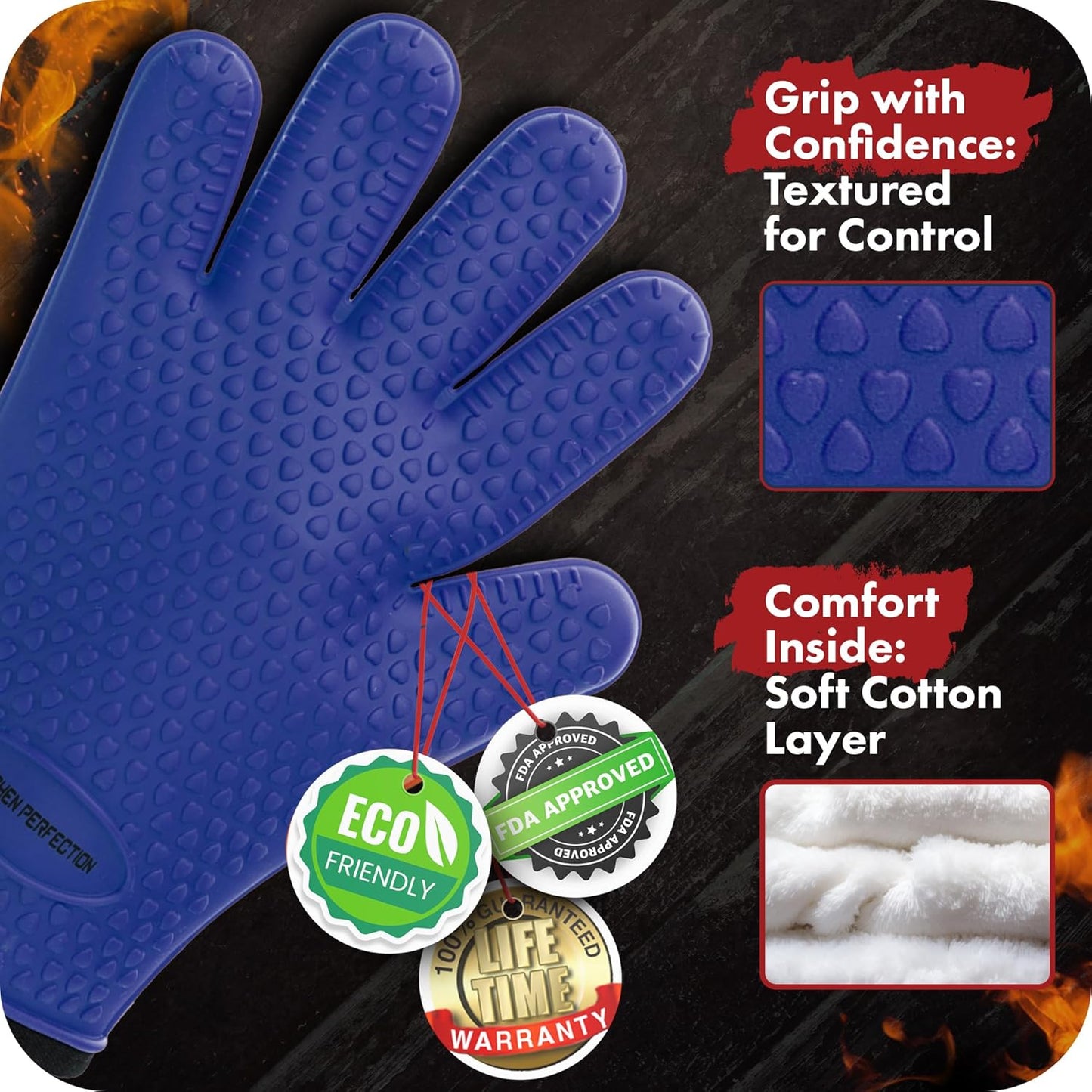 KITCHEN PERFECTION XL Silicone Smoker Oven Gloves-Extreme Heat Resistant BBQ Gloves-Handle Hot Food