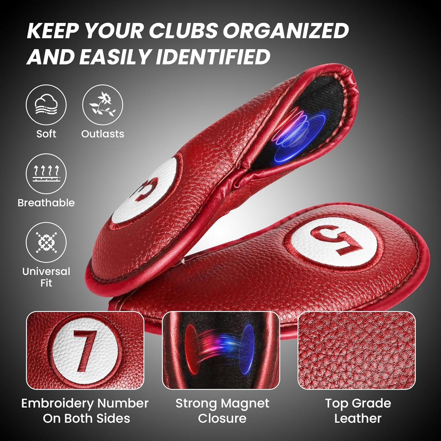 FINGER TEN Golf Club Covers for Irons Magnetic Value 11 Pack, Synthetic Leather Deluxe Head Cover