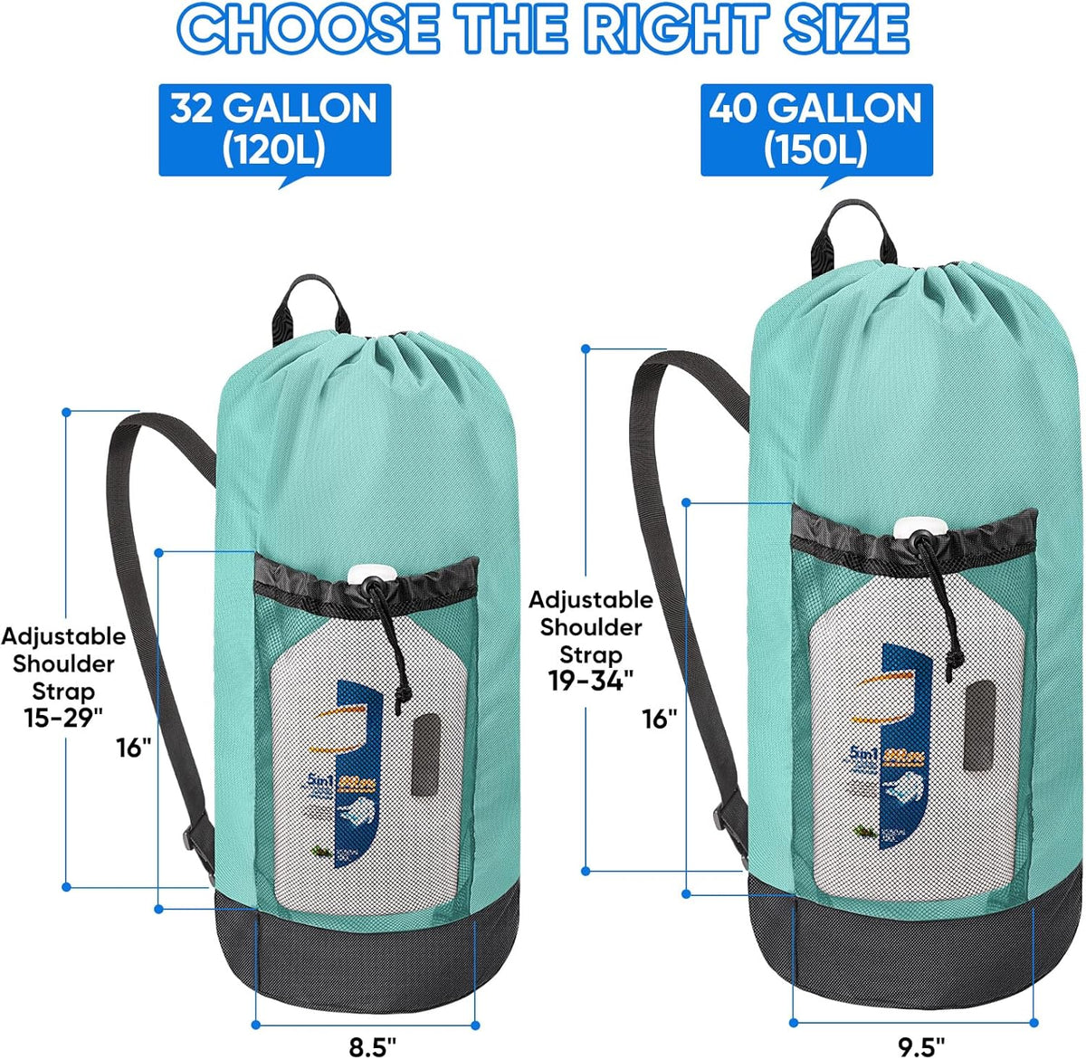 BALEINE 120L Laundry Bag Backpack, 900D Oxford Fabric Large Travel Laundry Bags with Shoulder