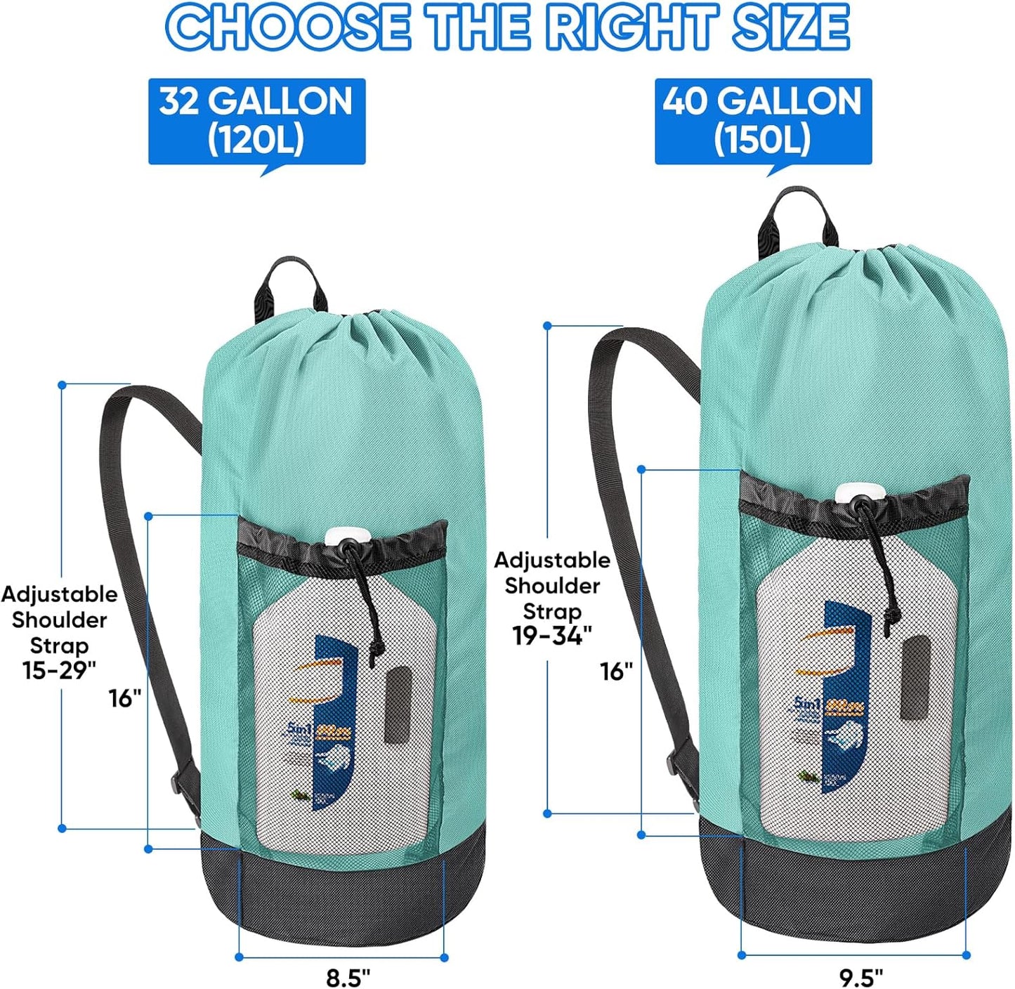 BALEINE 150L Laundry Bag Backpack, 900D Oxford Fabric Large Travel Laundry Bags with Shoulder