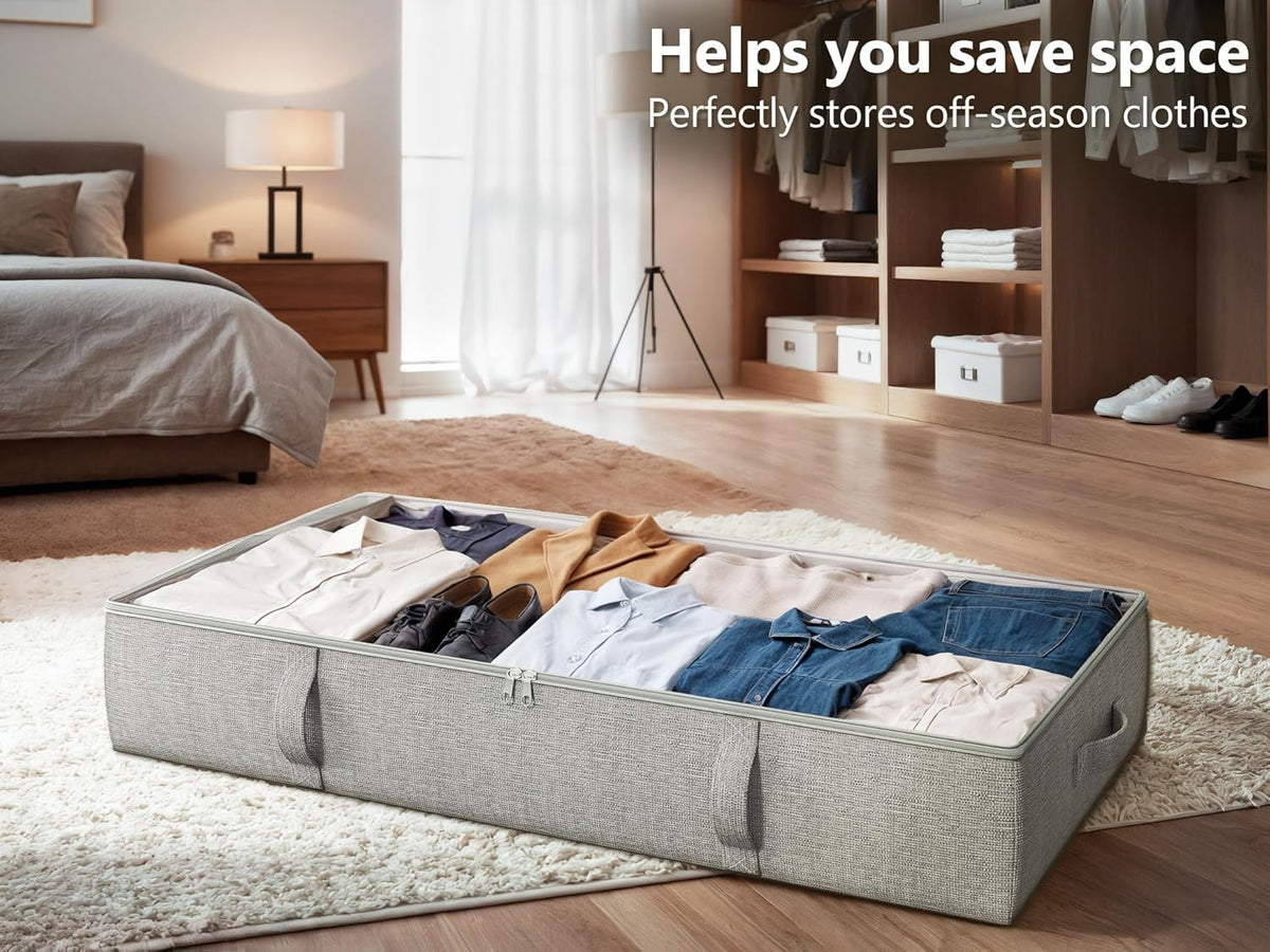 2-Pack Under Bed Storage Containers, 6 Inches Tall Underbed Clothes Storage Organizer Bin with