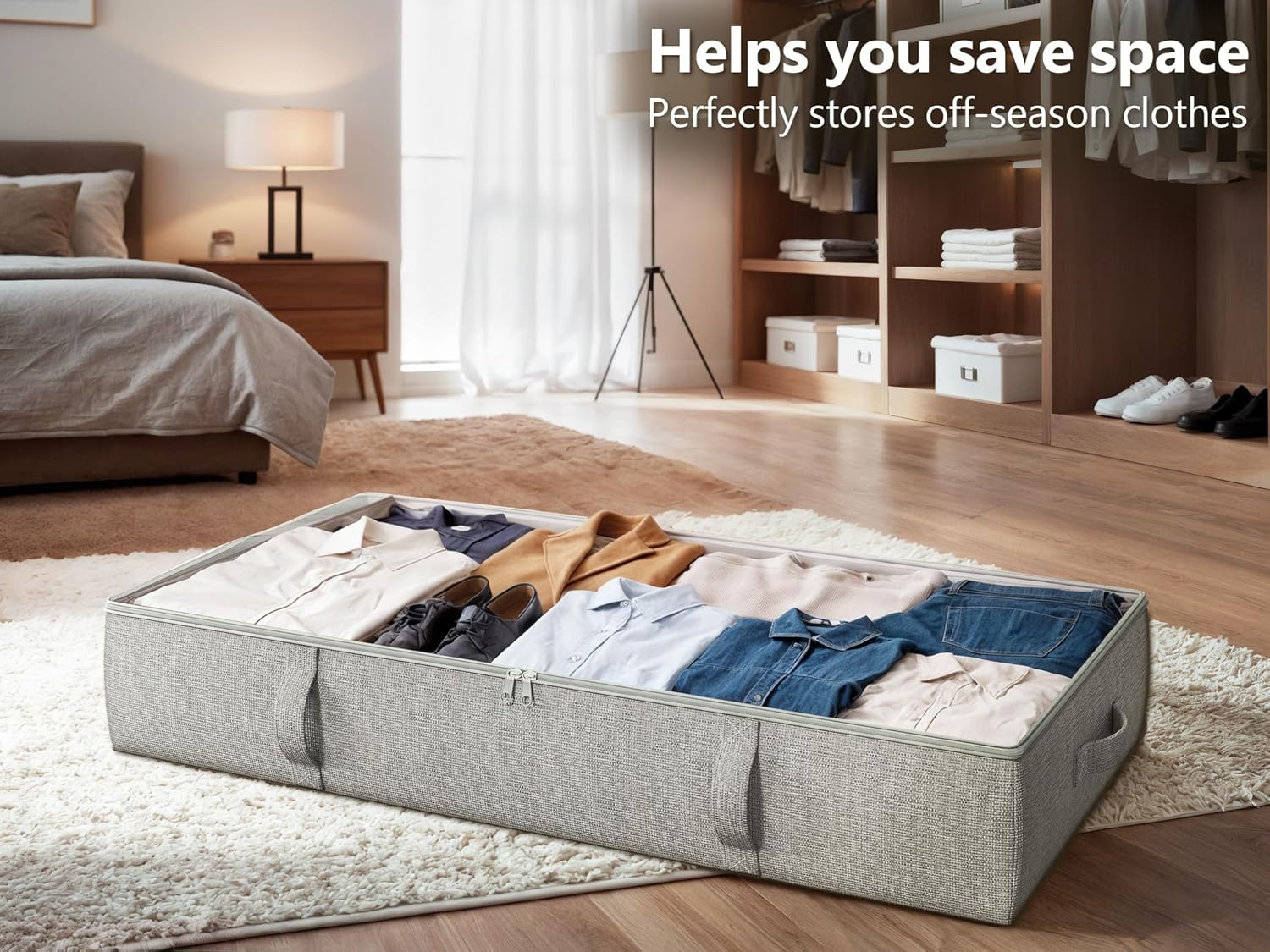 2-Pack Under Bed Storage Containers, 6 Inches Tall Underbed Clothes Storage Organizer Bin with