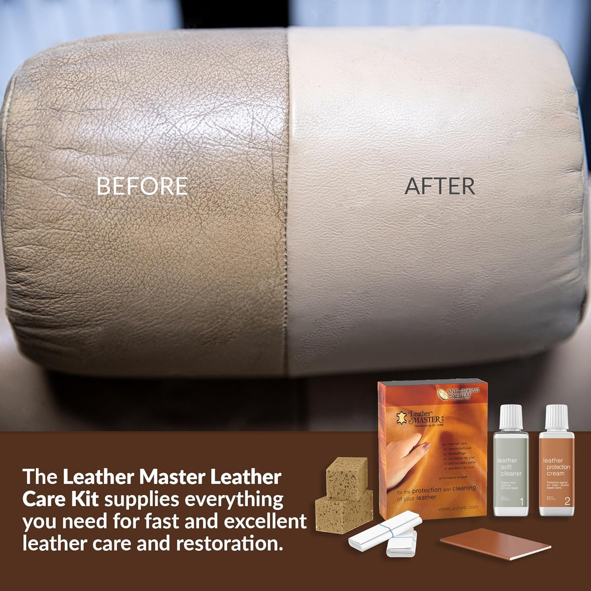 Leather Master Leather Care Kit | Leather Cleaner and Conditioner Kit | Cleans & Restores Car