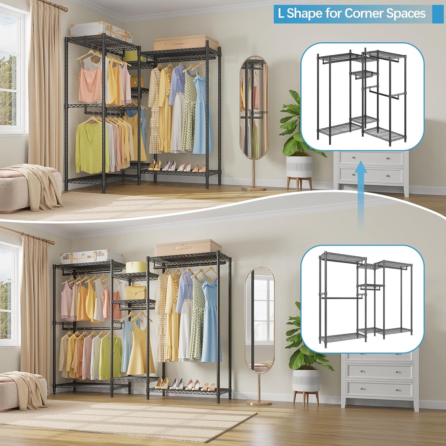 VIPEK Classic V6 Wire Garment Rack Heavy Duty Clothes Racks with Shelves, Freestanding Portable