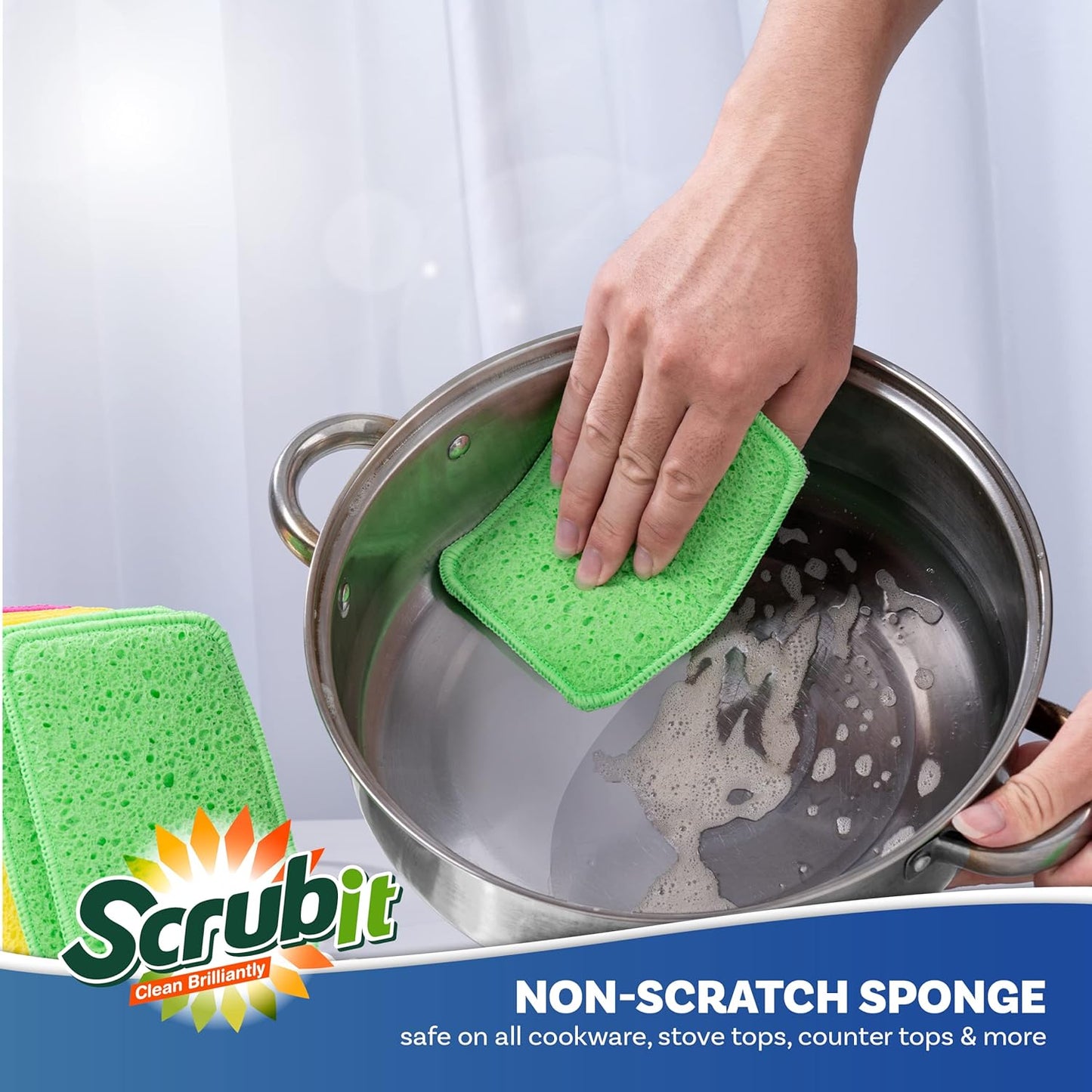 SCRUBIT - [12 Pack] Scrub and Wipe Cleaning Pads – Dual Sided Scouring Pad and Dish Sponge