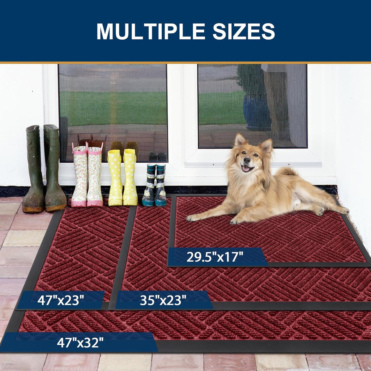 Smiry Front Door Mat Outside Entrance, Heavy Duty Outdoor Indoor Natural Rubber Doormat, Non Slip